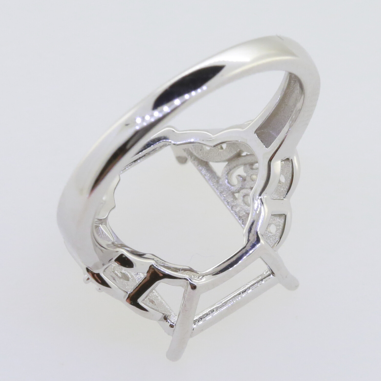 Sterling Silver Semi Mount Ring Setting Emerald OCT 14x10mm
