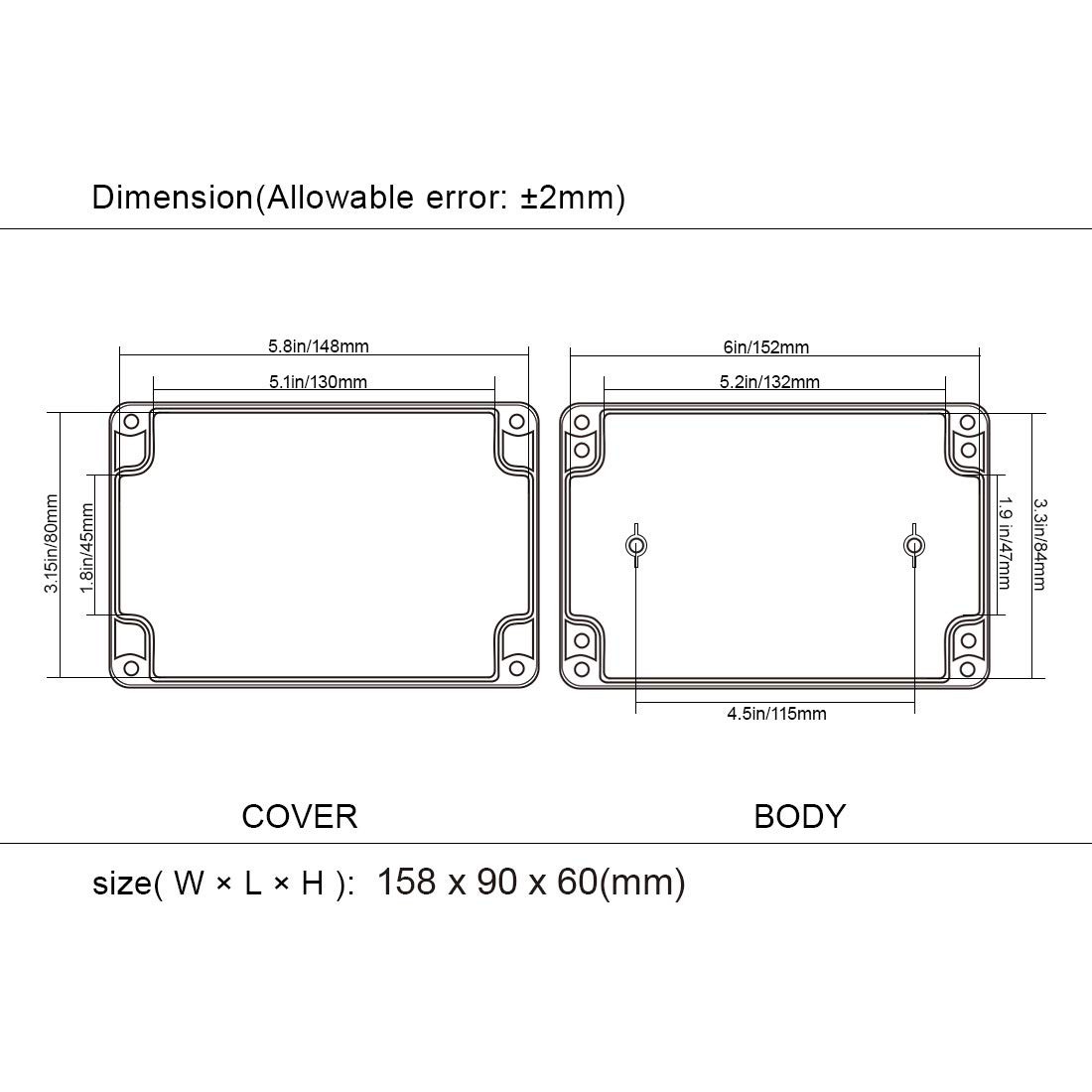 LeMotech Project Box ABS Plastic Junction 6.2" x 3.5" x 2.4", Black (1 pack)