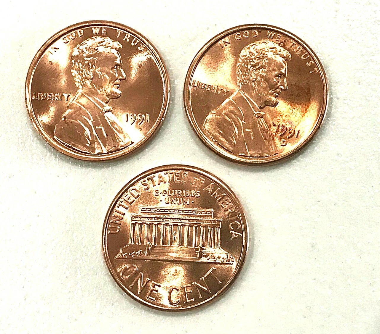 1991 P D S  UNCIRCULATED LINCOLN CENTS + PROOF (3 COINS)