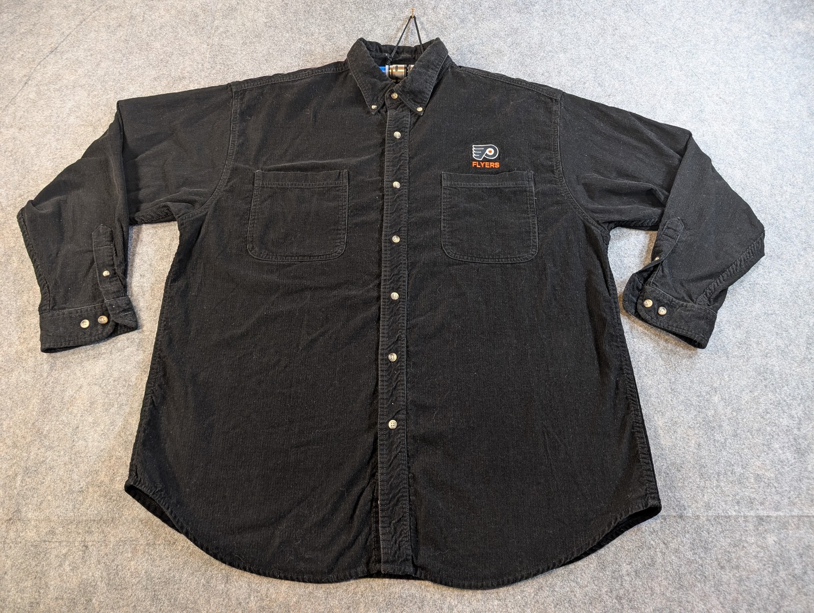 Lee Sport Philadelphia Flyers NHL Corduroy Button Up Shirt Men's XL Black VTG