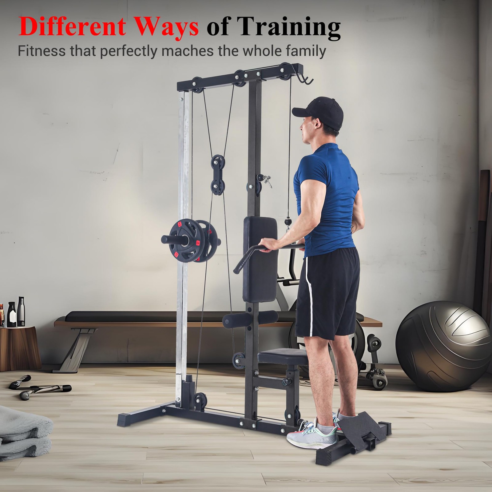 Adjustable Lat Pulldown Machine High Low Dual Pulley Cable for Strength Training
