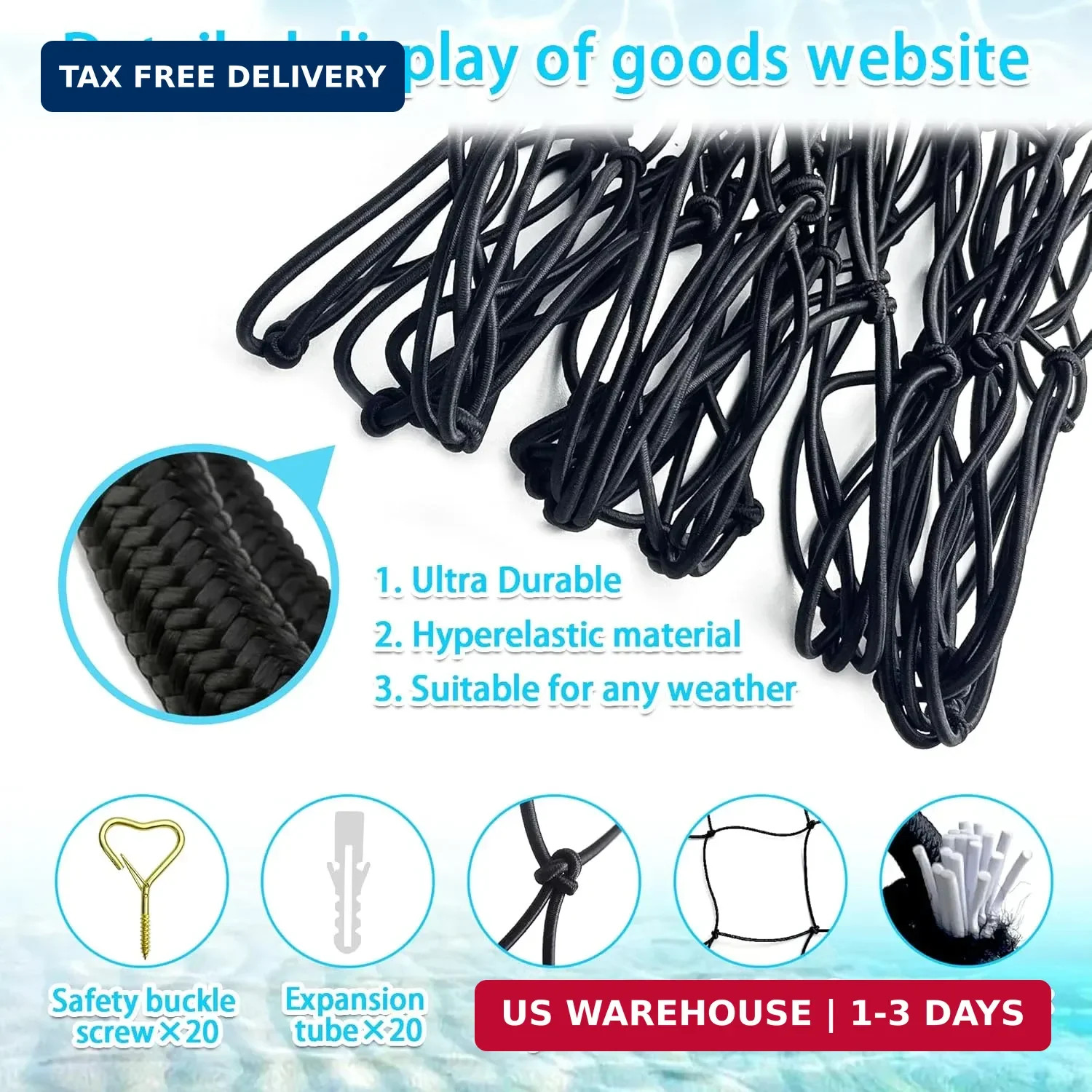Extra Large Pool Toy Float Storage Net with 20 Windproof Screw Windproof Hooks,