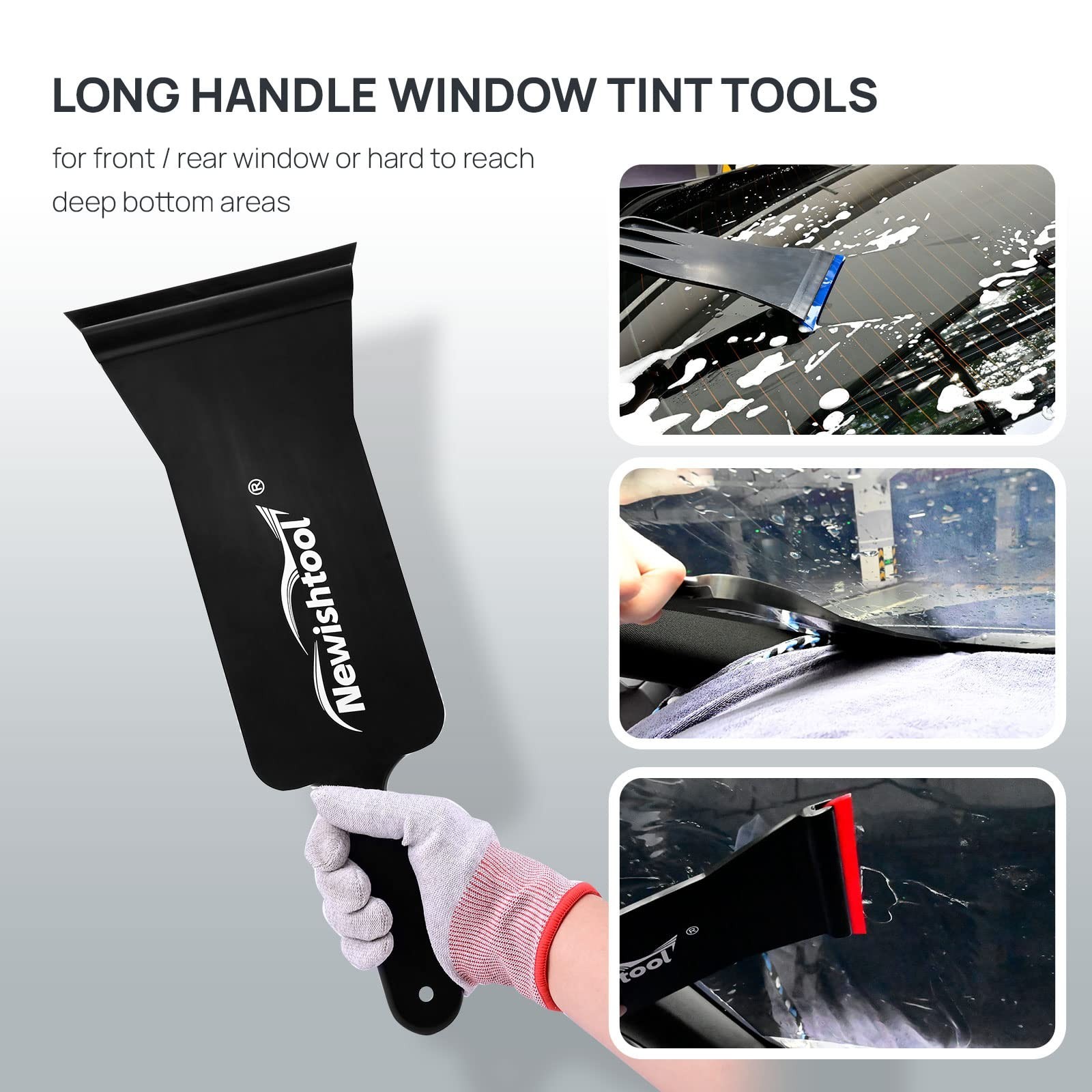 Window Tint Application Tools - Long Handle Squeegee & 2 Rubber Refills, Blue/Wh
