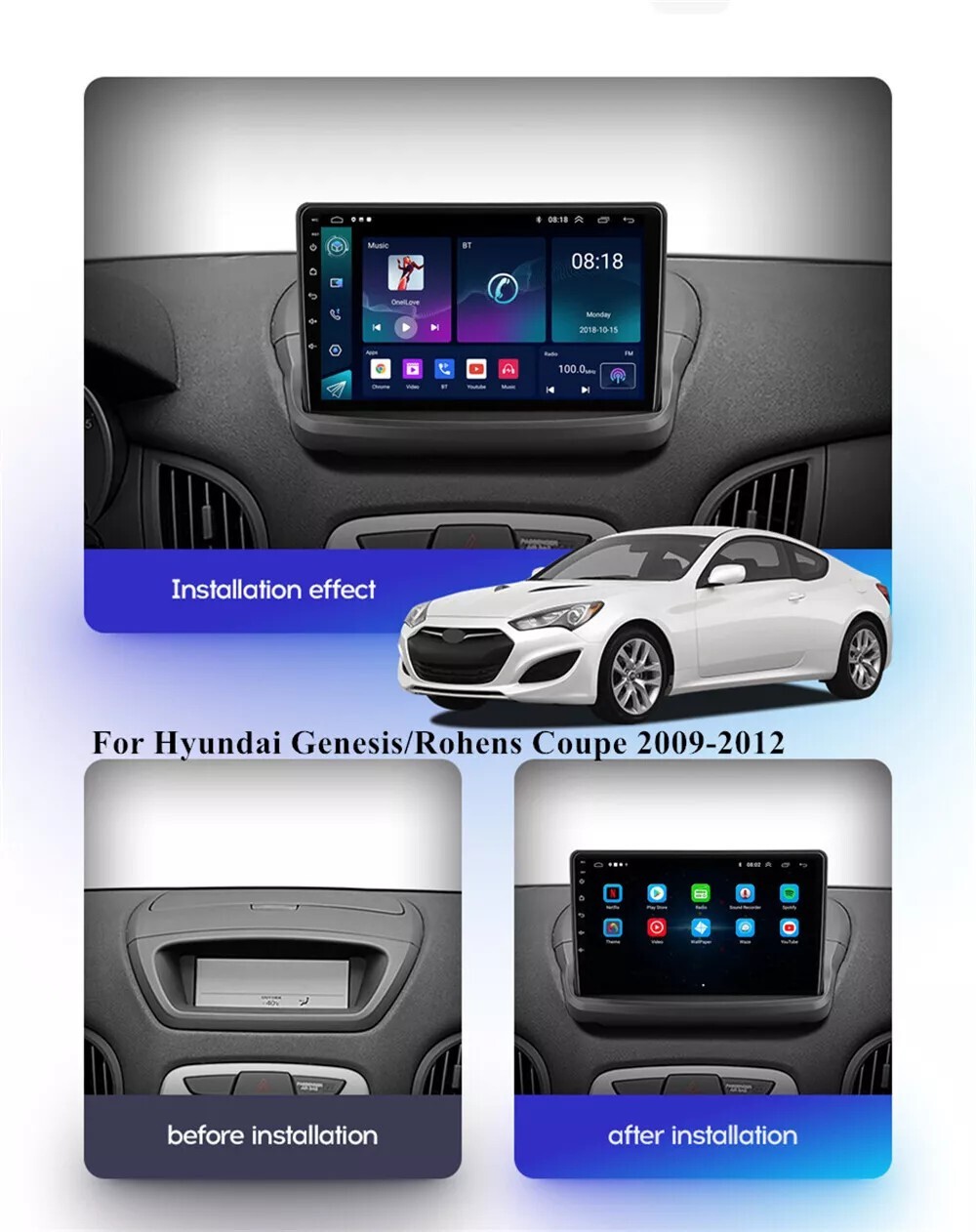 9" Car Radio Wireless Android CarPlay 2+32GB For 09-12 Hyundai Genesis Coupe