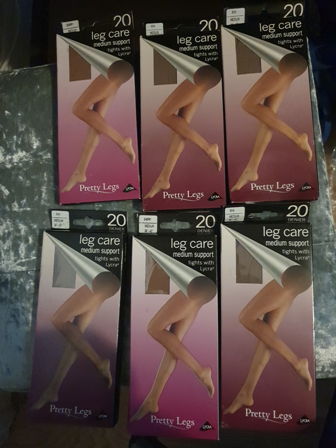 6 Packs of Pretty Legs Medium Tights with 4 Mink and 2 sherry colour in packs