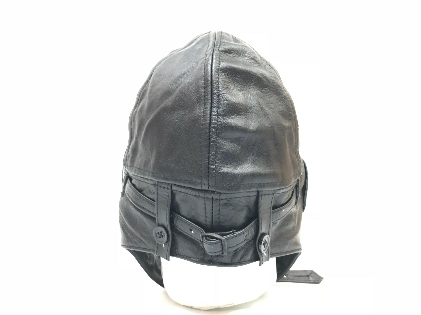 Leather Aviator Cap Black, Repro German WW2 Size Large