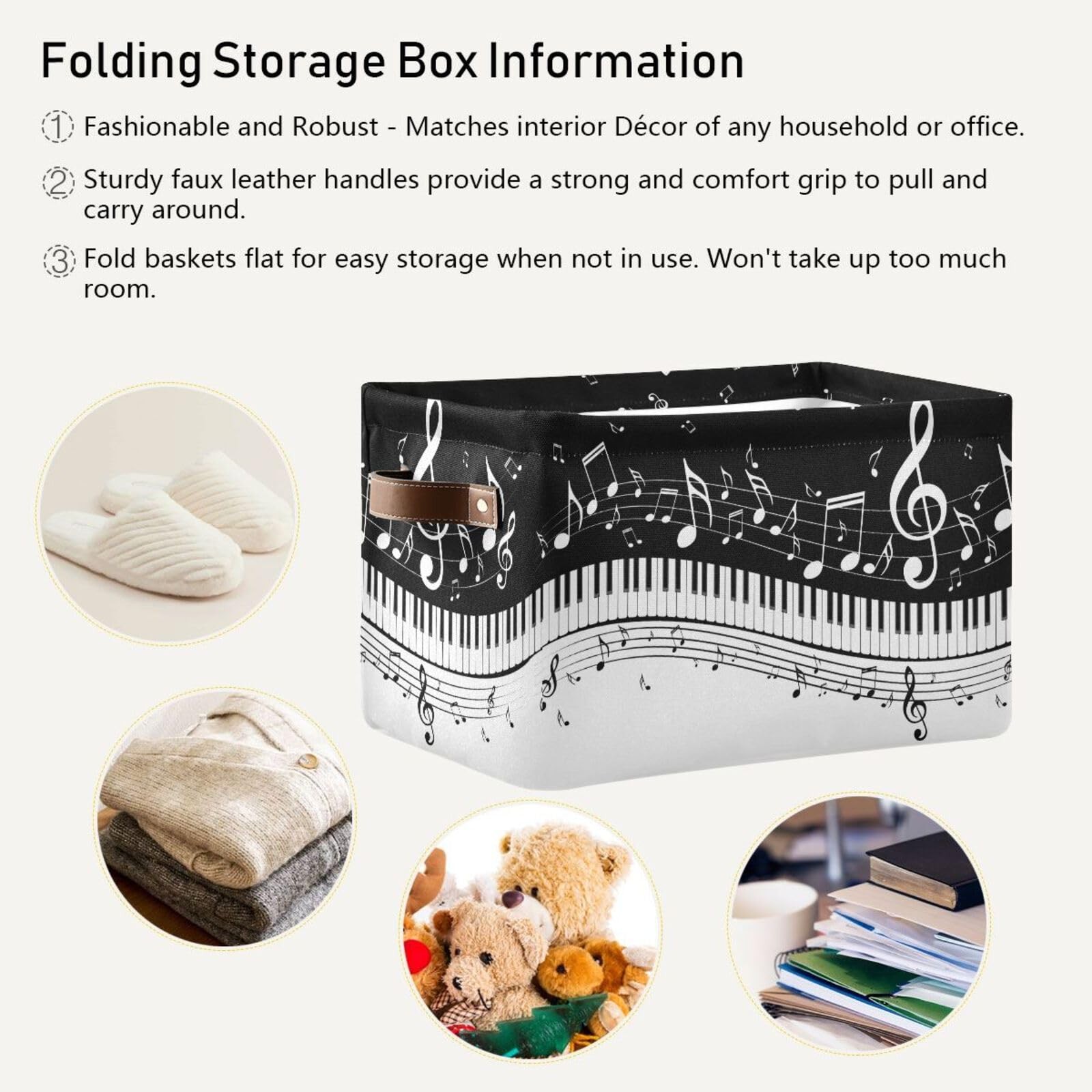 Black White Music Rectangular Storage Basket Organizer Bin Shelf Baskets For Clo