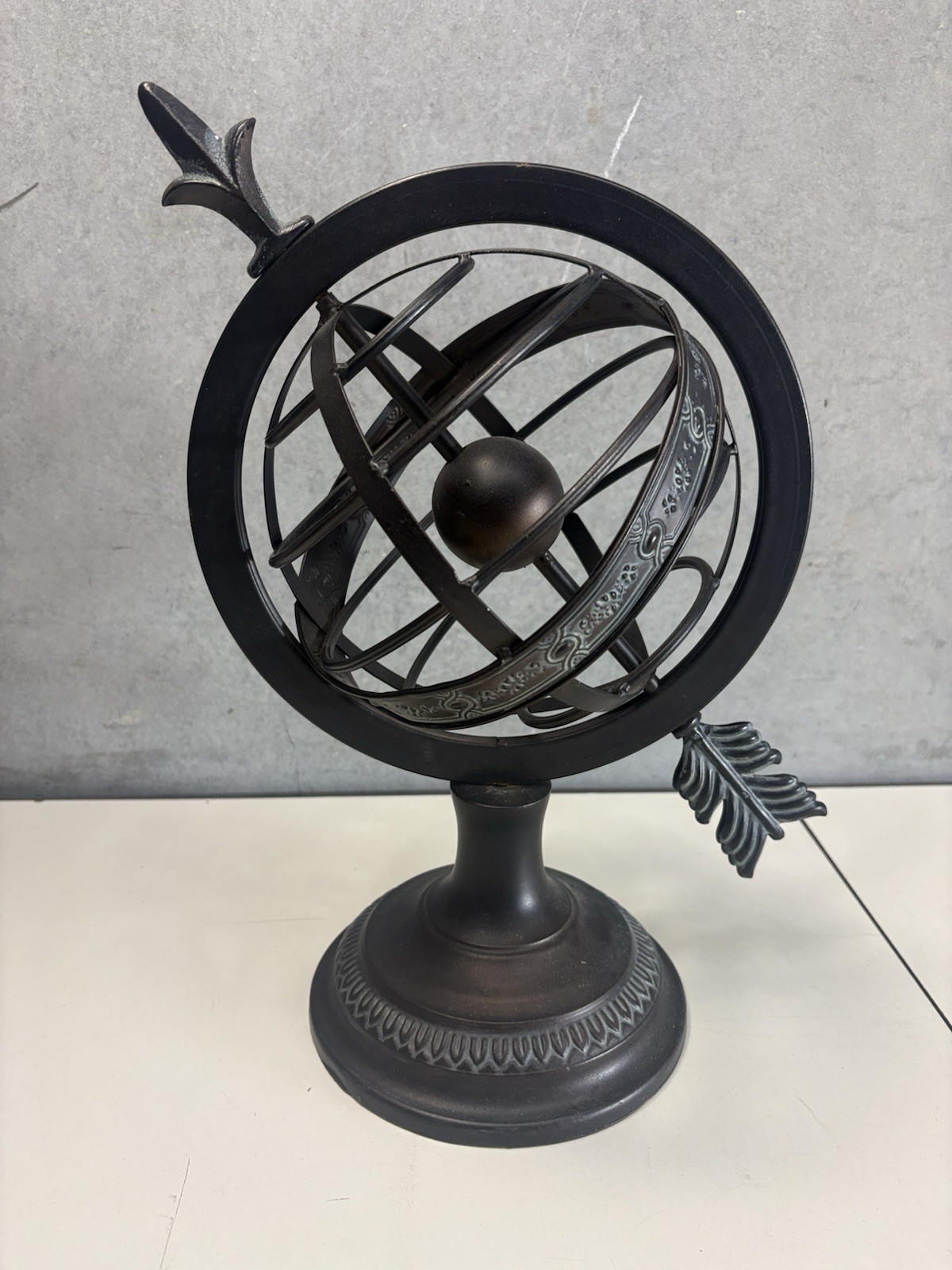 Vintage Style Dark Metal Armillary Sphere Arrow Tabletop Decor 15" Tall
