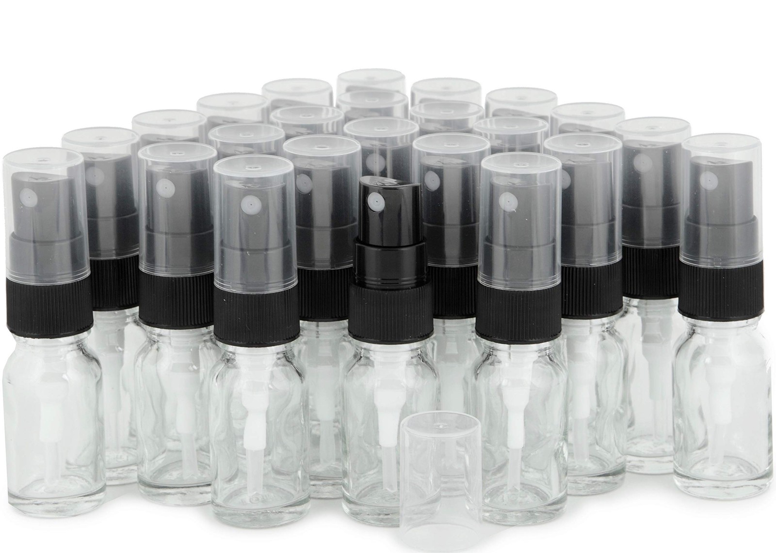 Vivaplex Clear 10 ml Glass Bottles with Black Fine Mist Sprayers - 24 pk