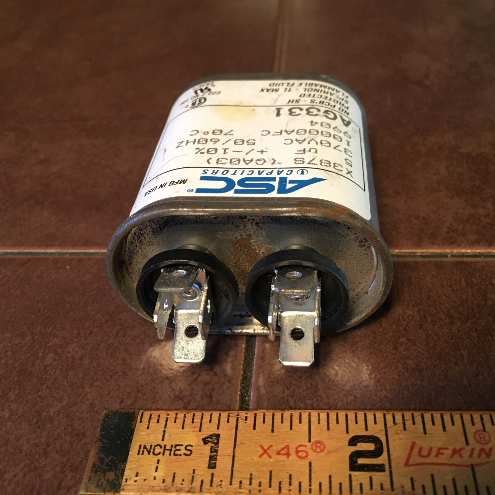 ASC X387S, 5UF, 370VAC Capacitor.