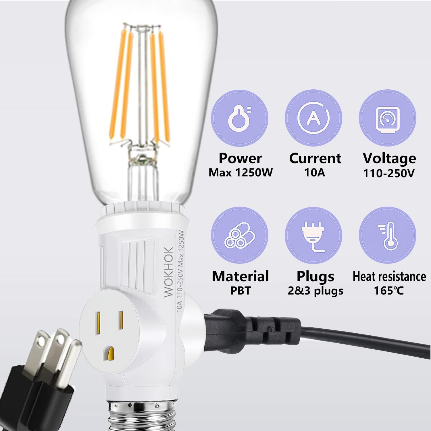 Light Socket to Plug Adapter,Convert E26 Light Socket to 2/3 Prong 2 Pack