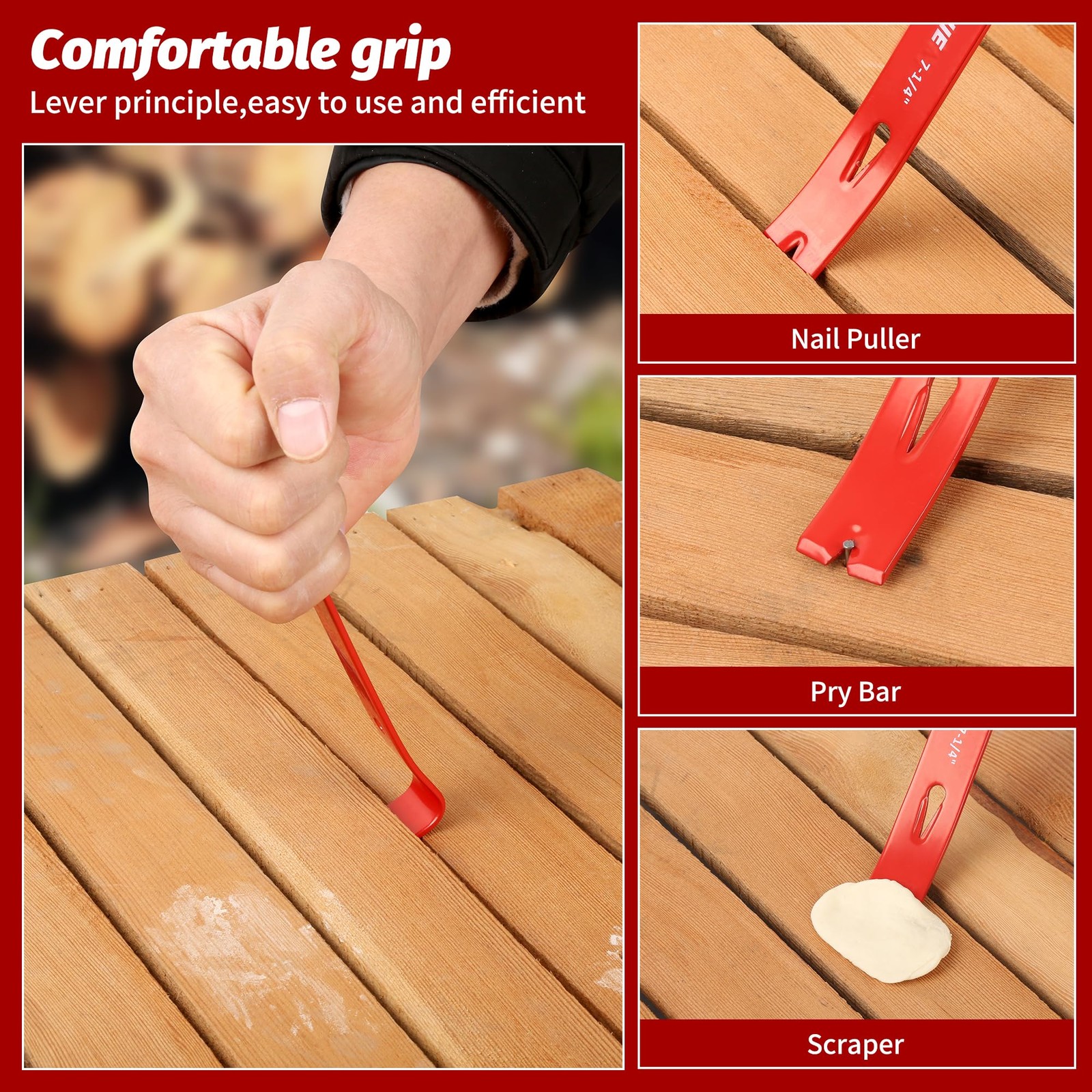 TOOLEAGUE 3Pcs Mini Flat Pry Bar Bar, Red
