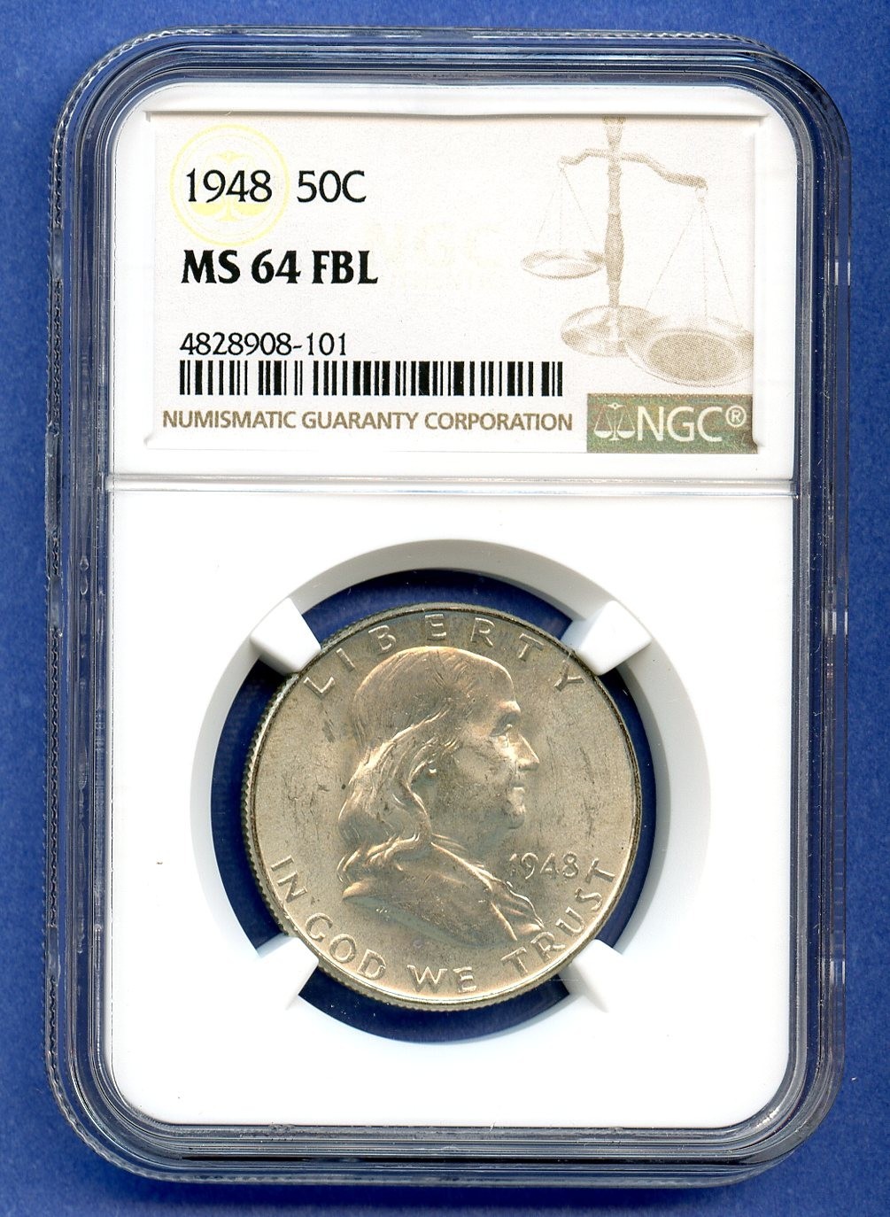 1948 P NGC MS64FBL Franklin Half Dollar 50c Silver US Mint Coin 1948-P MS-64 FBL