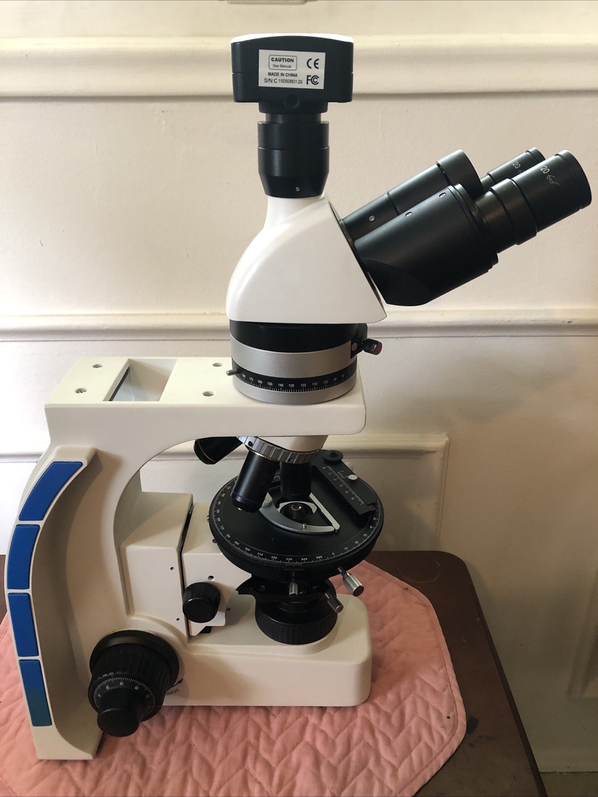Simtrum Polarizing Microscope 203i Trinocular Camera/Bertrand/4-10-40-60 Extras!