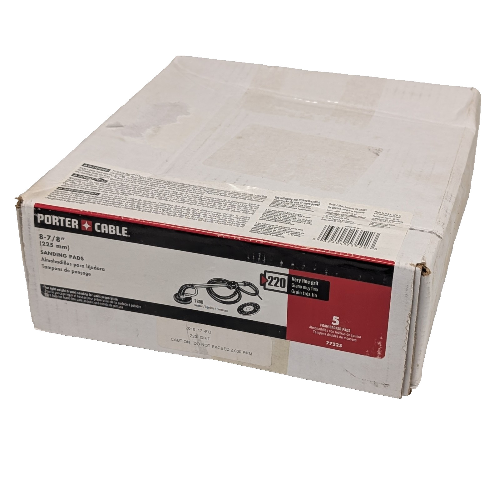 Porter Cable 77225 9 In. Drywall Sander Pad 5-Pack 220 Grit Foam Backed USA