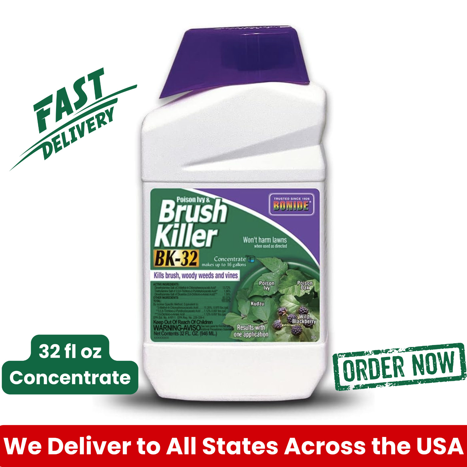 Bonide BK-32 Poison Ivy & Brush Killer, 32 oz Concentrate | Tree Stump Killer