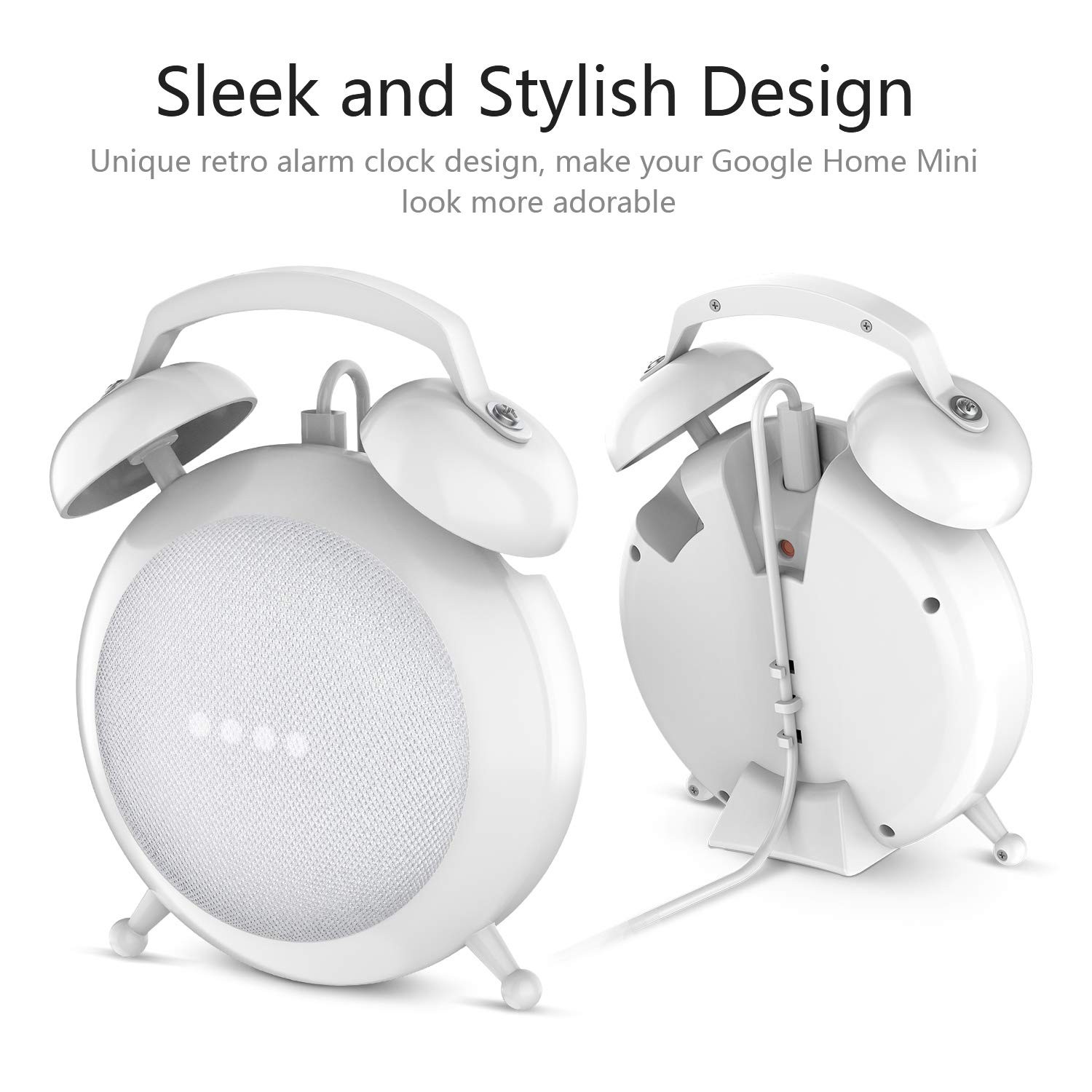 Google Home Mini Stand Holder, Retro Alarm Clock Mount Base White