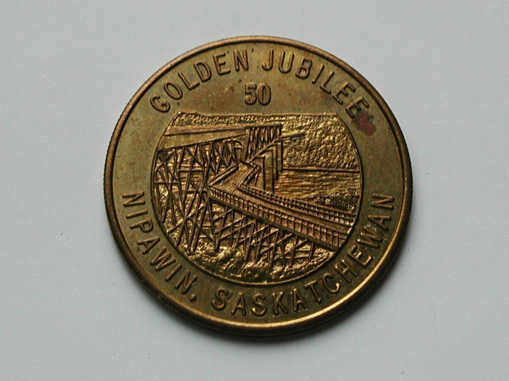 Nipawin SK CANADA 1974 Brass Medal with Old Crooked Bridge (CPR Railroad)