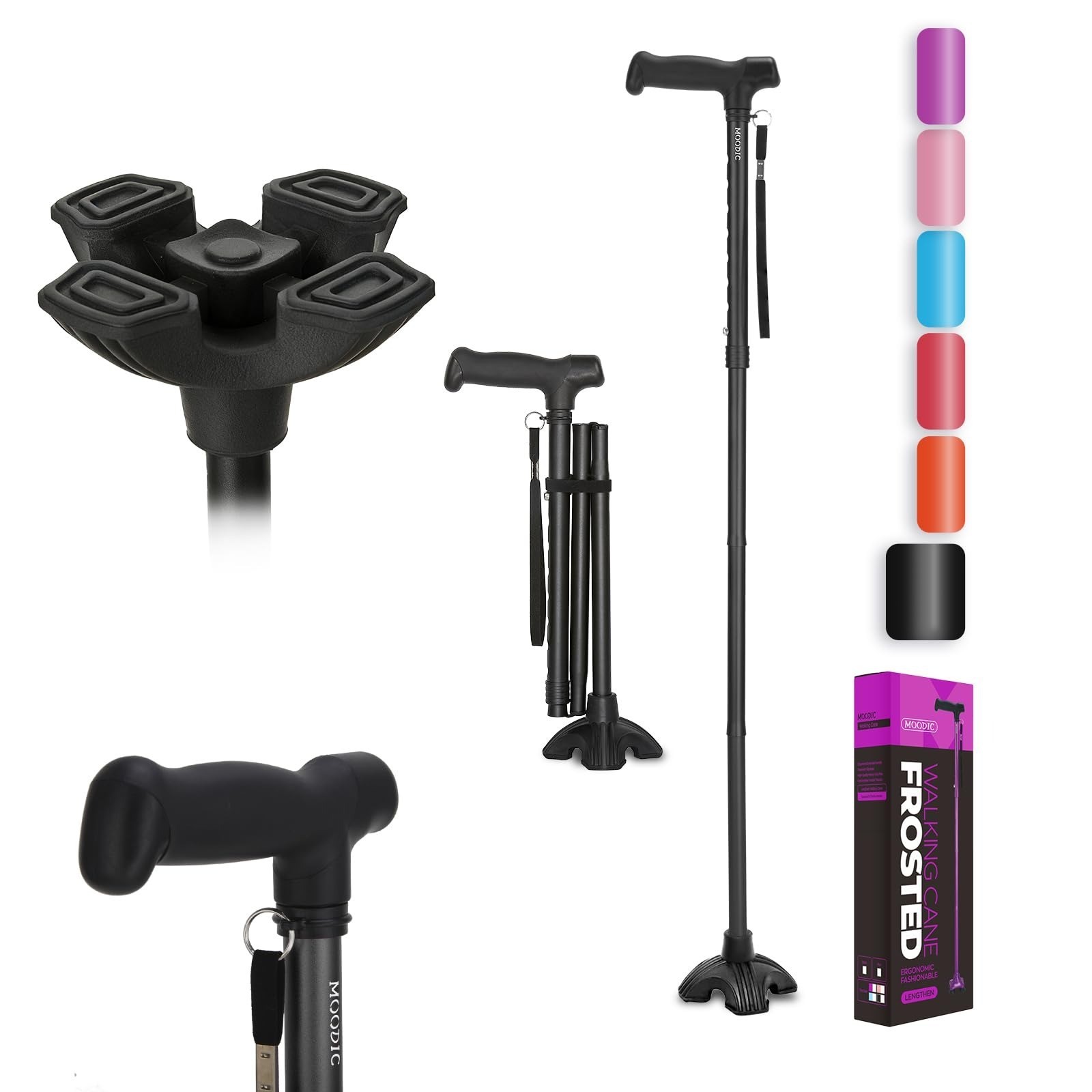 MOODIC Extra Tall Walking Cane, 300 lbs Capacity, Adjustable Height, Blue
