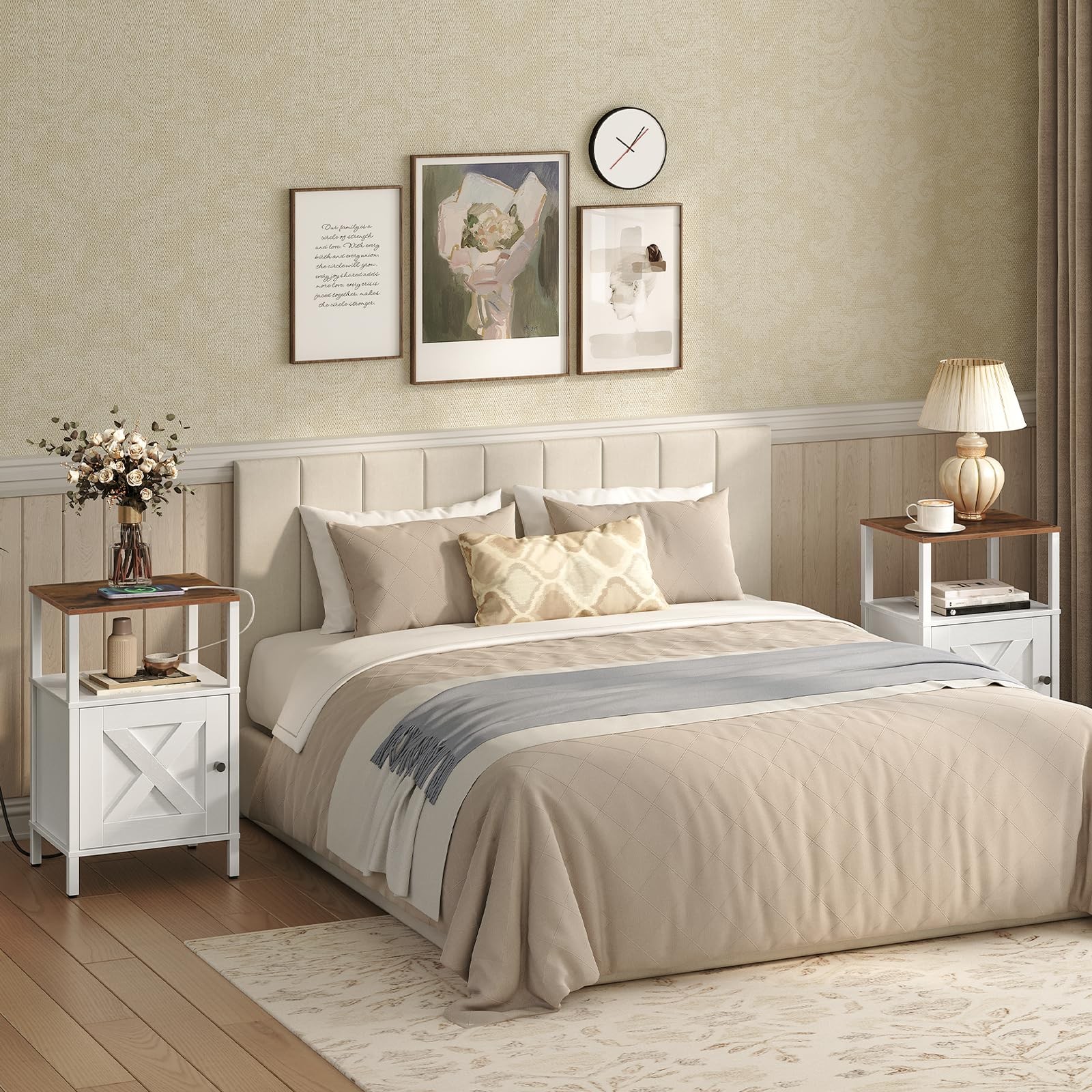 MAHANCRIS Farmhouse Nightstand 15"L x 11.8"W x 23.6"H, Rustic Brown, White