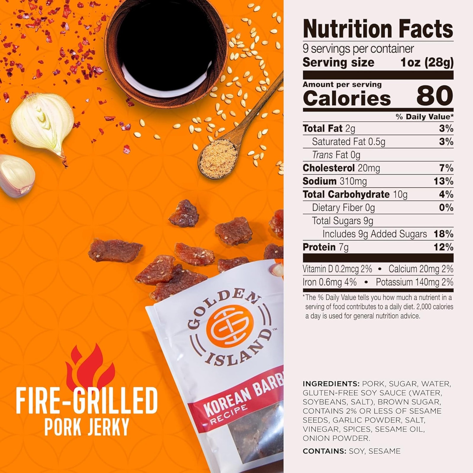 Golden Island Pork Jerky Korean BBQ Flavored, Specialty 9 Ounce (Pack of 2)