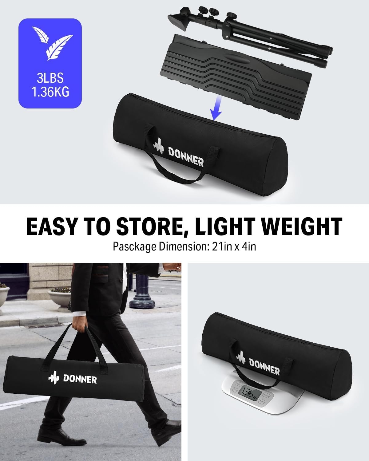 Foldable Music Stand with Light and Accessories - Versatile for Stage or Studio