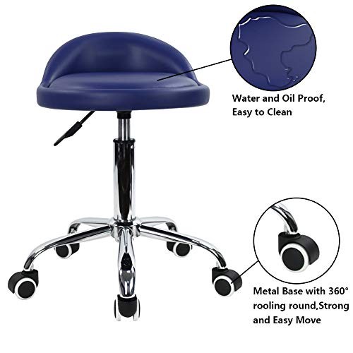 PU Leather Round Rolling Stool with Back Rest Height Adjustable Swivel