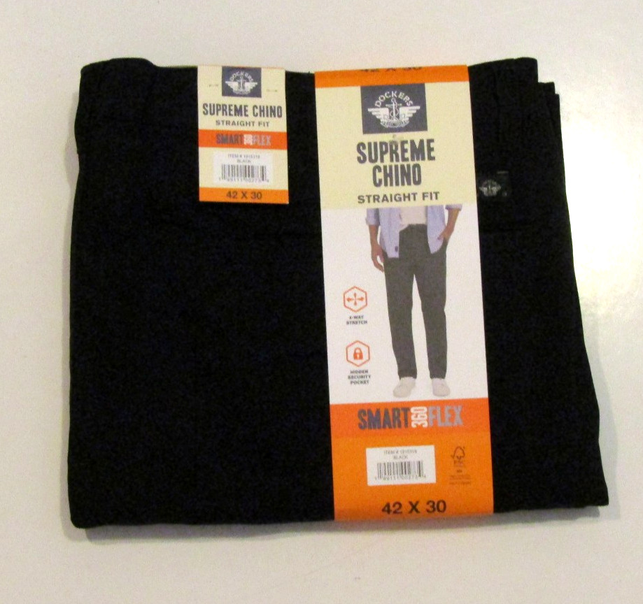 DOCKERS Black Supreme Chino Pants Smart 360 Flex 42 W x 30 L NWT Mens