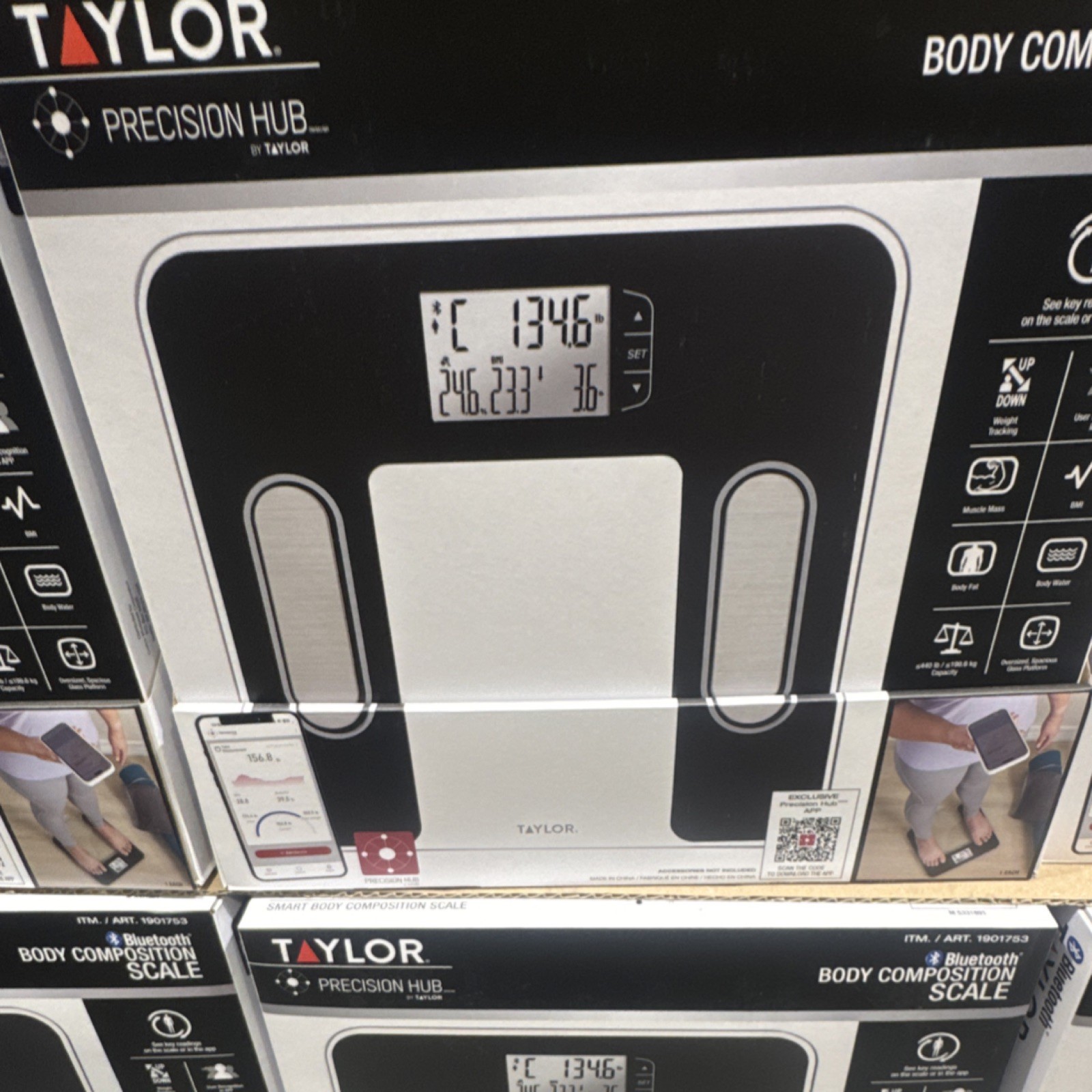 Taylor Precision Hub Bluetooth Body Composition Scale Body Fat Muscle Mass Glass