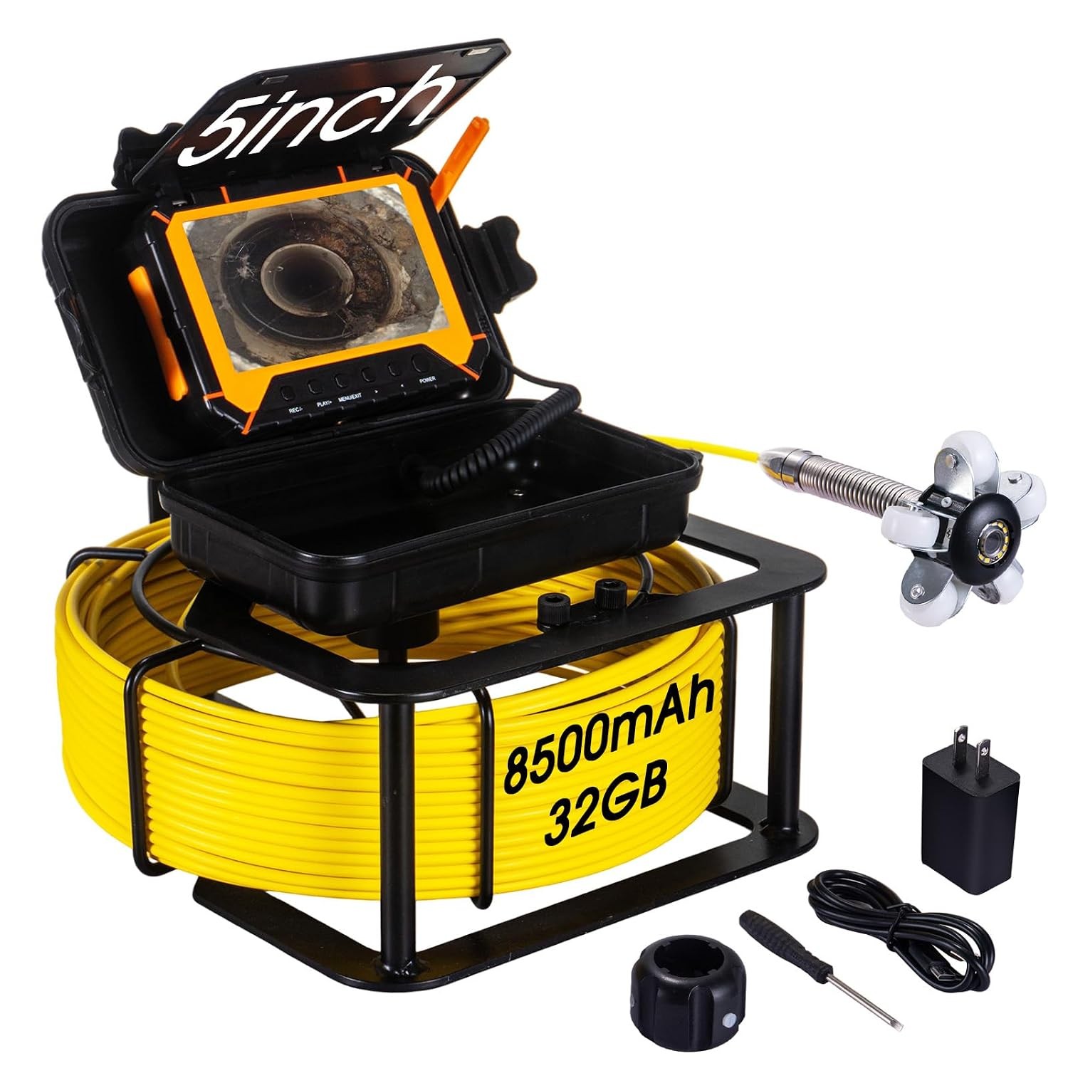100FT Sewer Camera, 1080P HD Probe, 5-Inch IPS Screen, 12 LED Lights