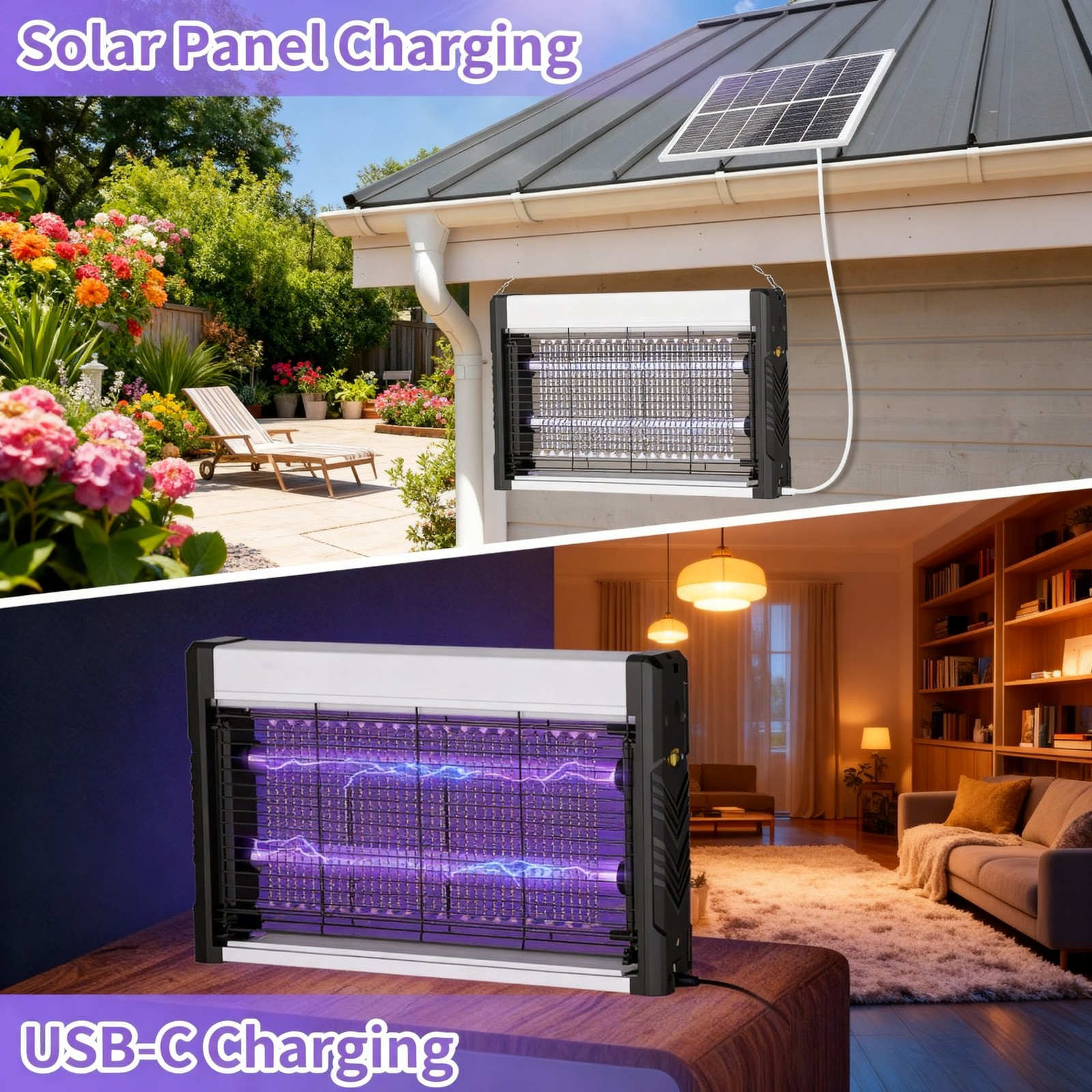 Solar Bug Zapper Mosquito Zapper Waterproof with Solar Panel Electric Fly Zapper