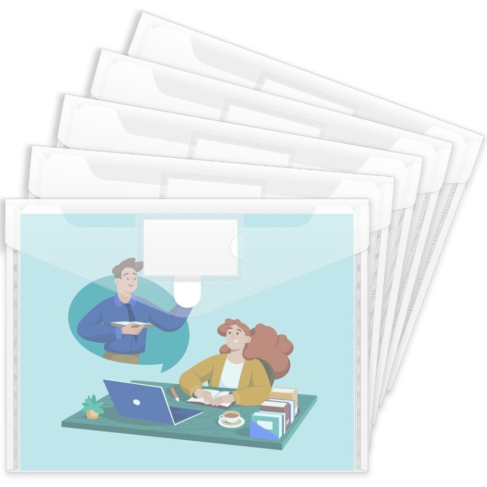 5 Pack Plastic Envelopes Poly Envelopes, Clear Document File Folders US Letter