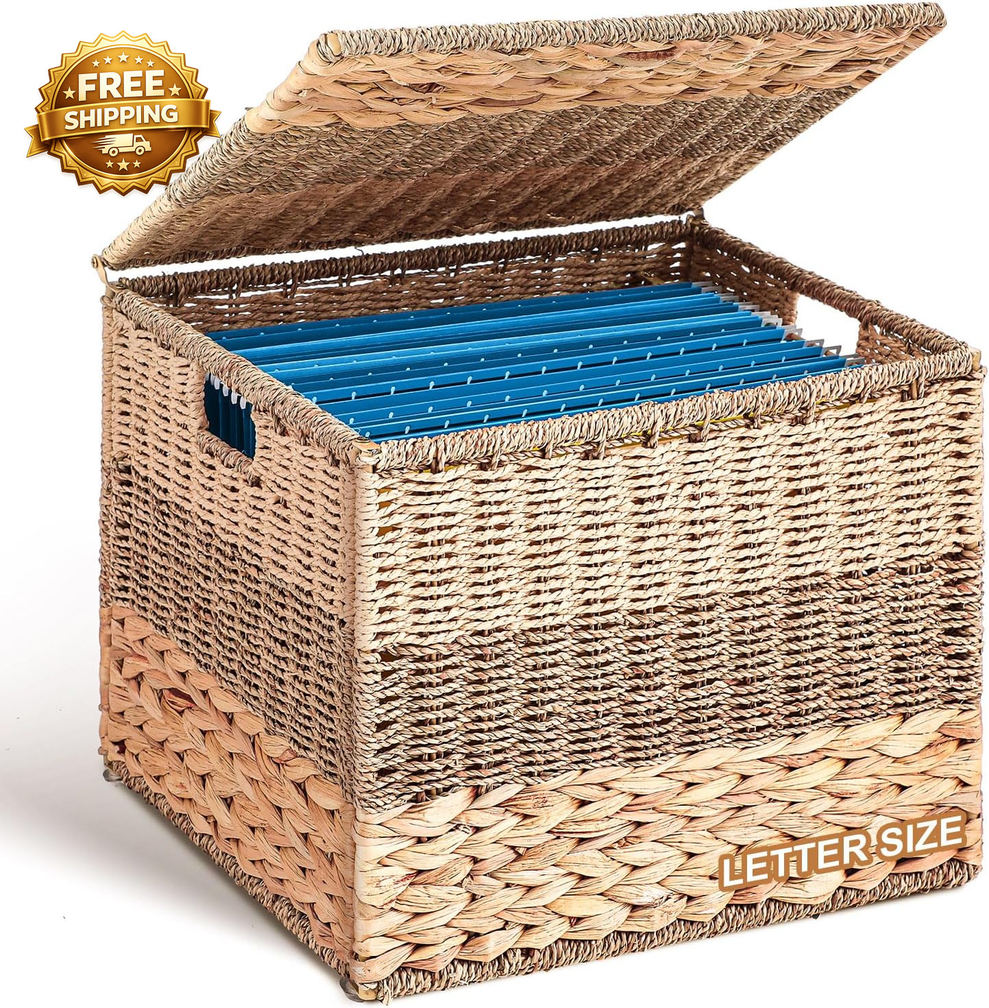 Decorative File Box 14   12   11 in Wicker Seagrass File Basket Organizer
