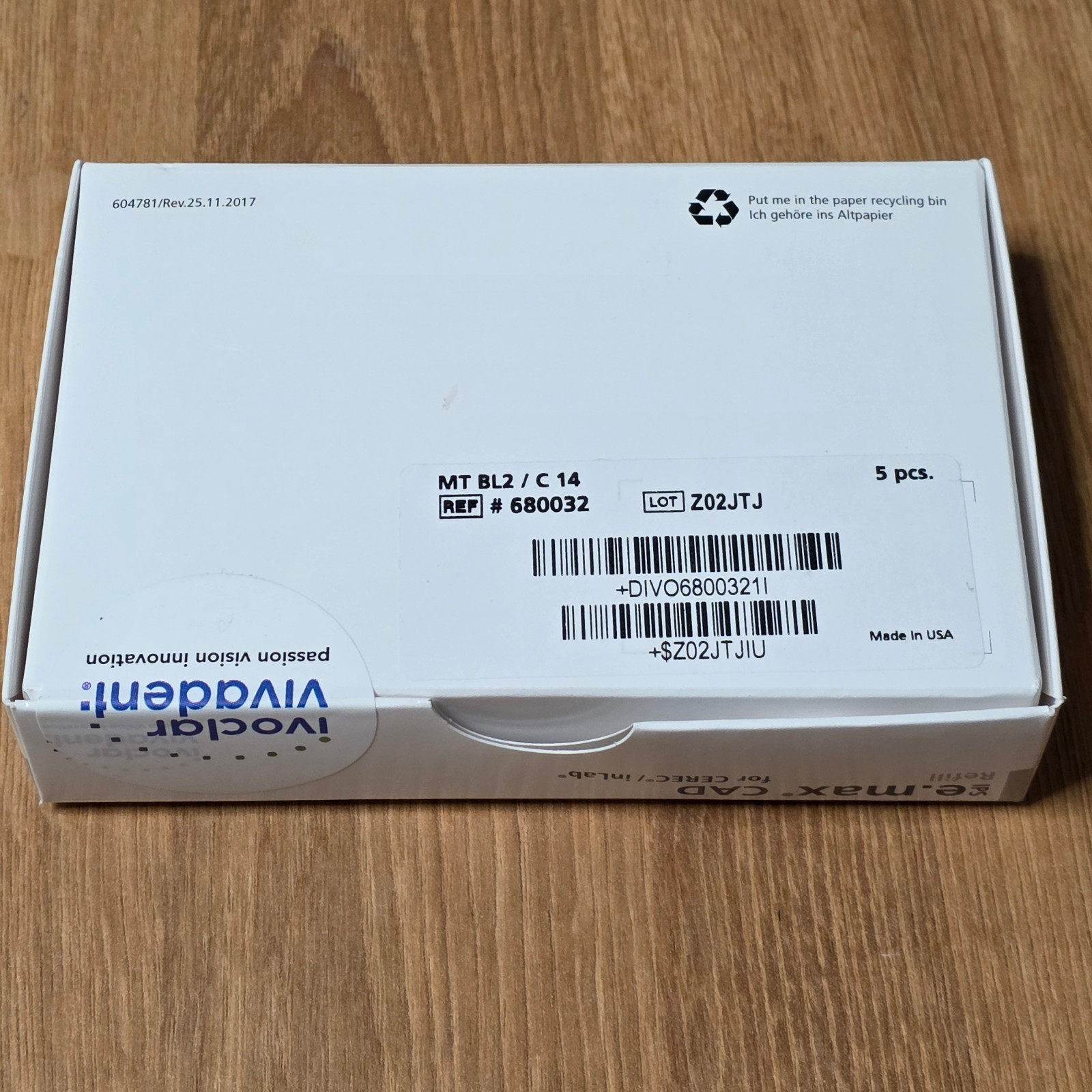 Cerec Ivoclar IPS Emax MT BL2 / C14 - 5 Blocks for MCXL New in Box