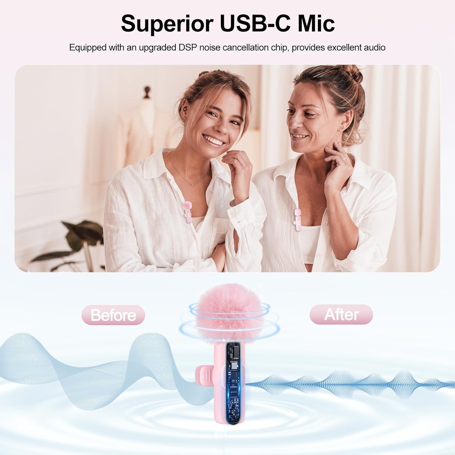 Wireless Lavalier Mic with 12-Hour Battery & 65ft Range - Perfect for Vlogs