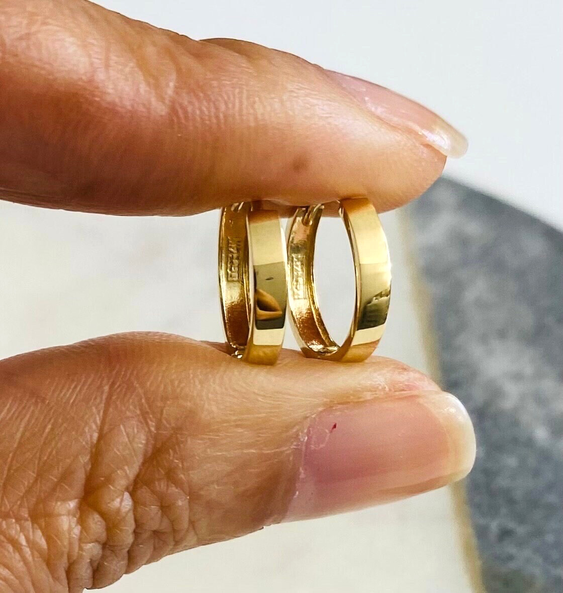14K Solid Yellow Gold Hoop Earrings - 2.4mm x 13mm Small Huggie Earrings- ER227