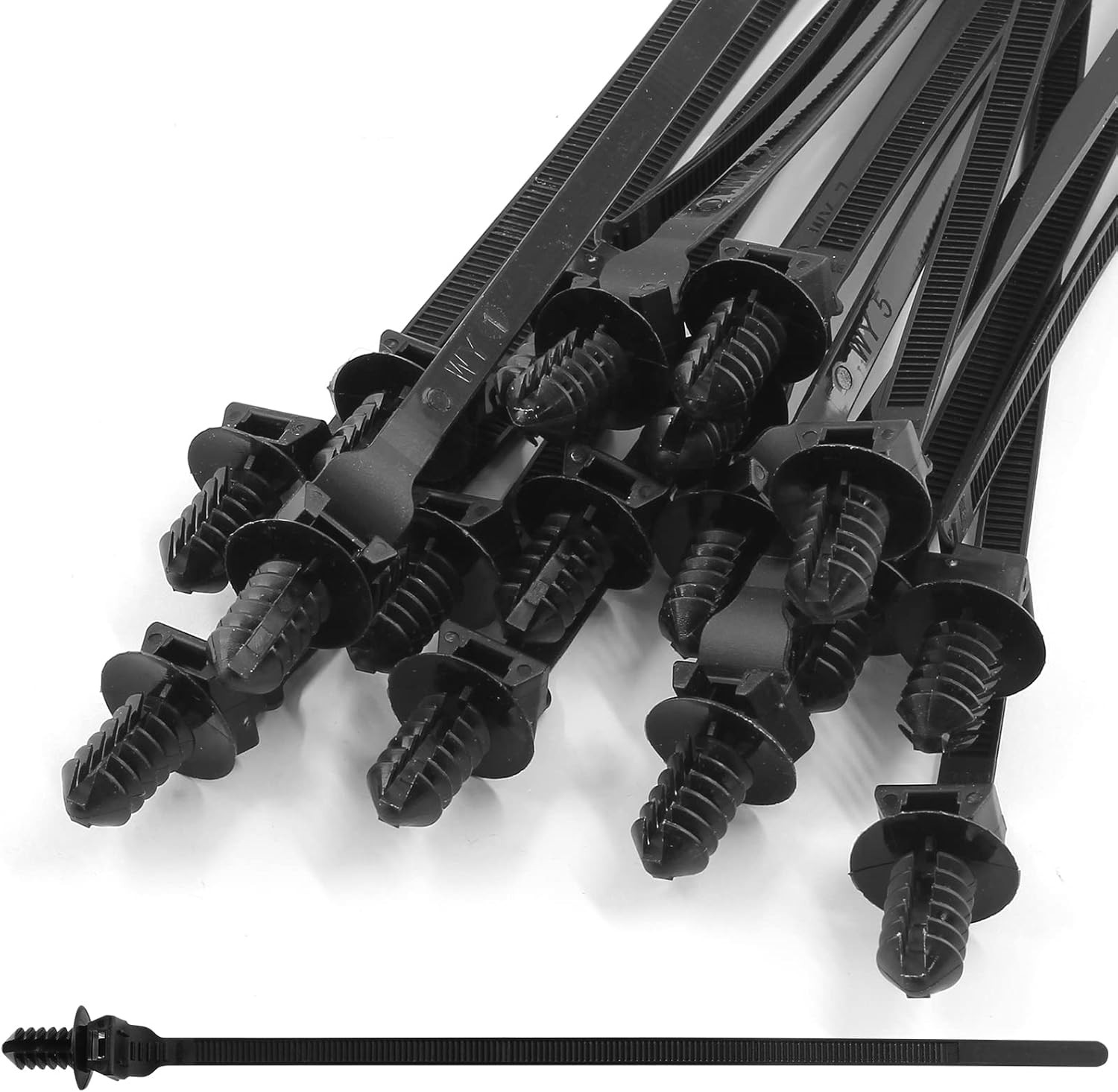 Piutouyar 50 Pcs Black Nylon Push Mount Cable Zip Tie, 205mm 205mm/8.3,