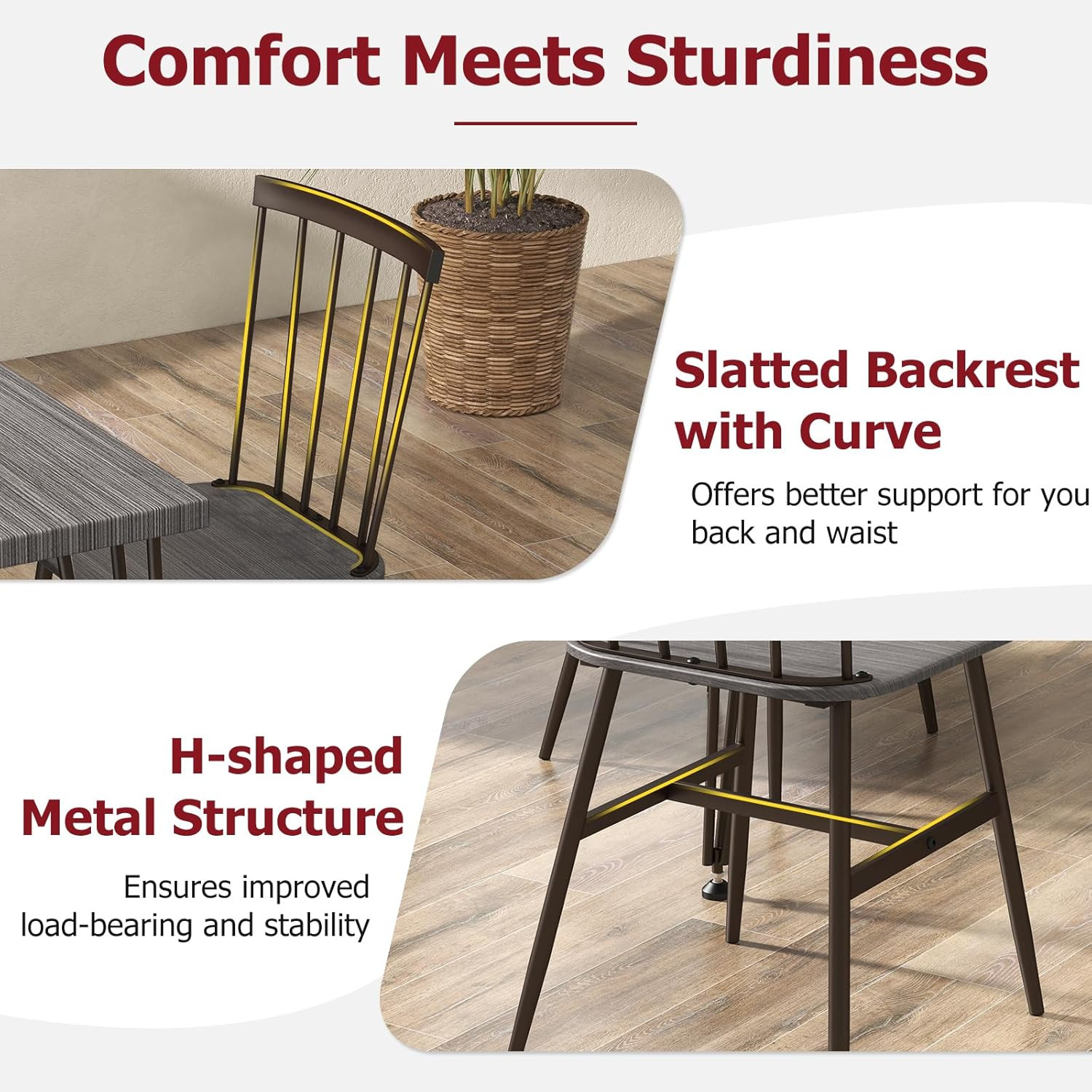 Dining Table Set for 4, Kitchen Table and Chairs Set of 4 W/Metal Frame, 360° Sw