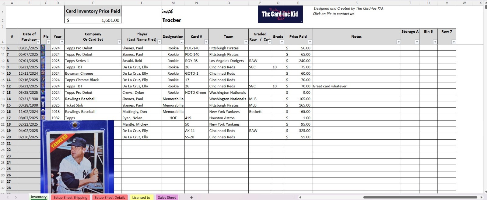 Baseball Card Inventory Tracker & P&L Spreadsheet (Digital) watch Tutorial Video