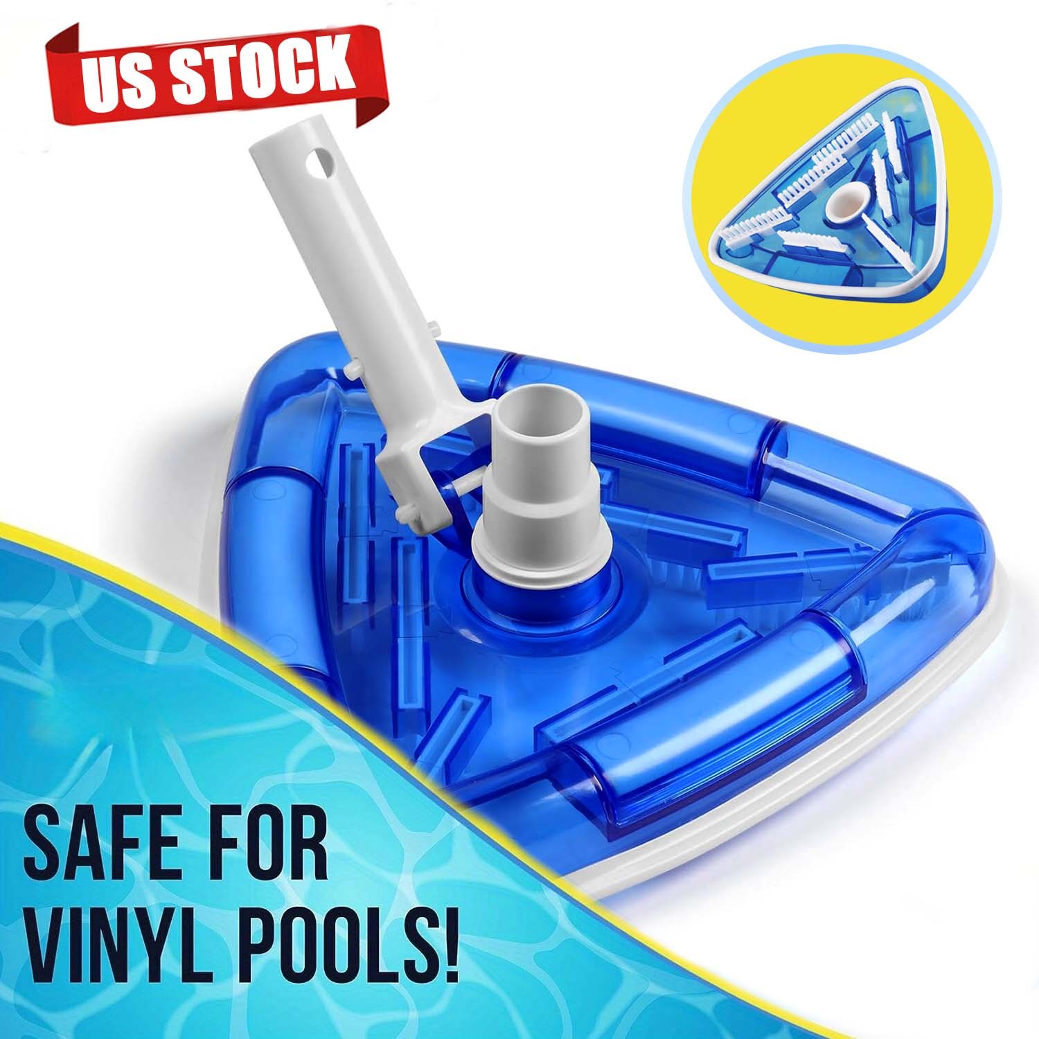 Tri Suction Head Cleaning Brush W/ Hose Connection for Floors & Swimming Pools