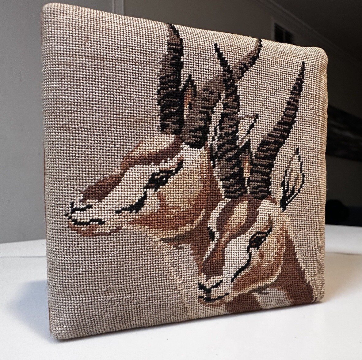 Vintage Tapestry Satin Antelope Trinket Box 4" Wide 2" Tall Hand Made