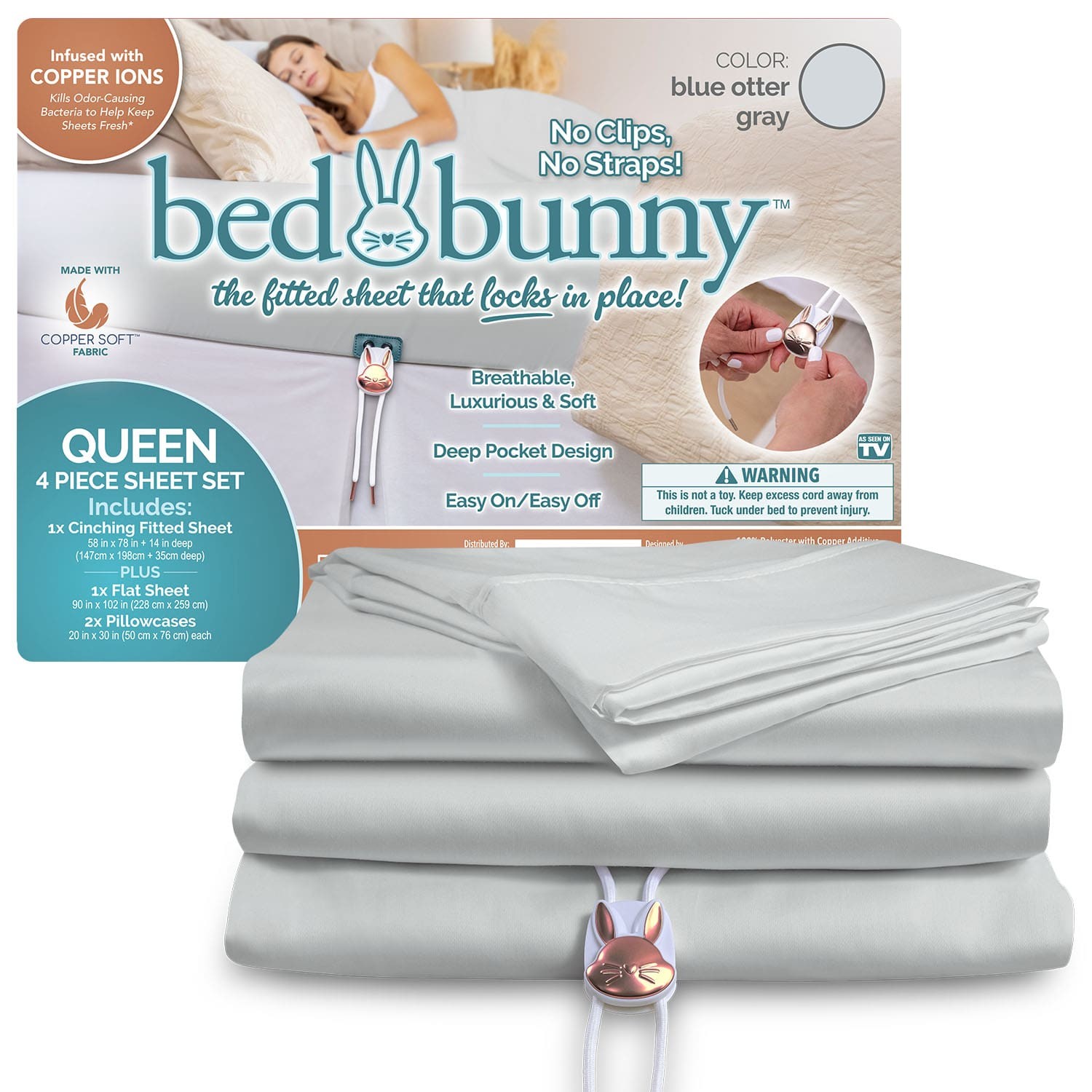 Bed Bunny Locking Fitted Bed Sheet Set,AS SEEN ON TV,Stays On & Won’t Slip Off