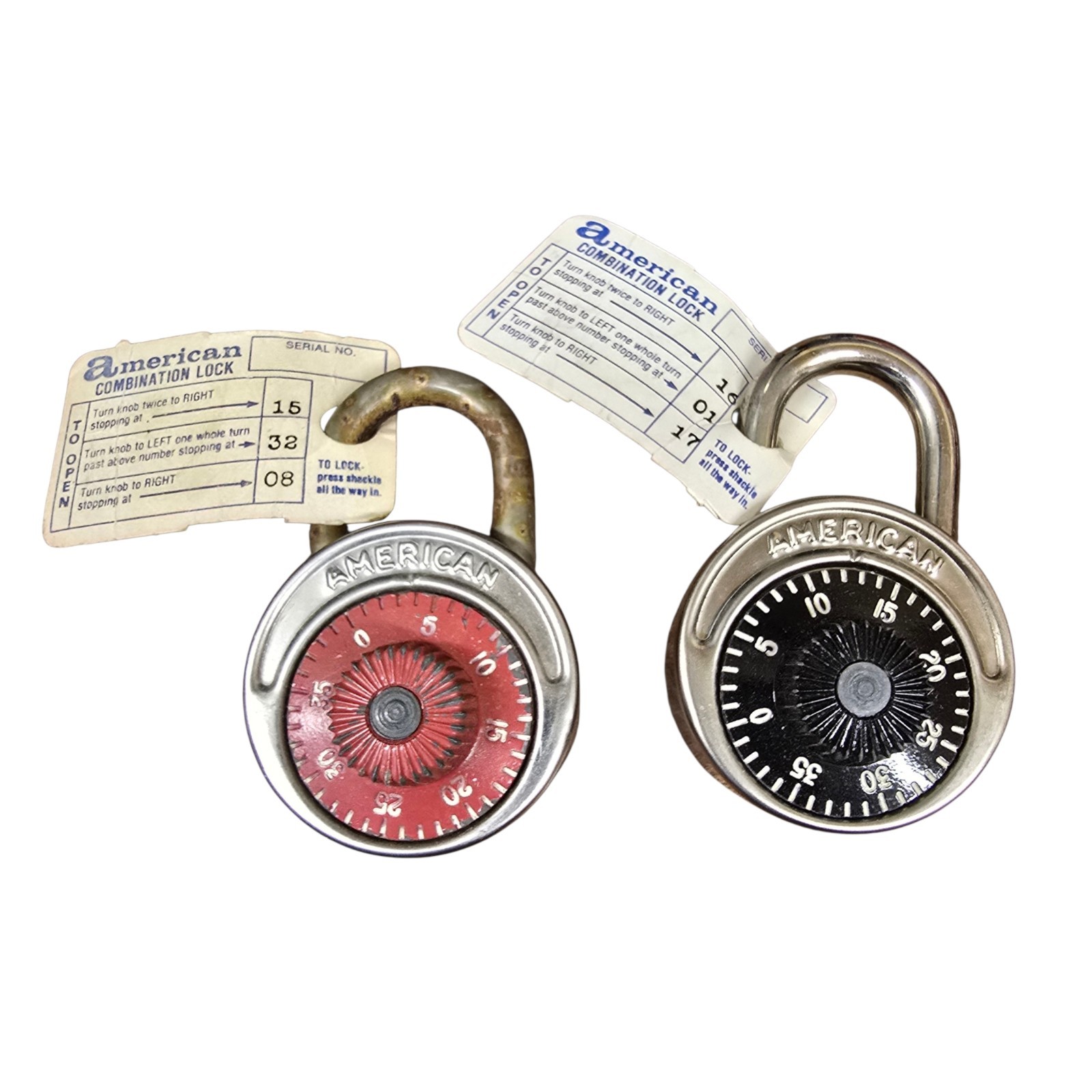 2 American Combination Padlocks Scrambler Red Black Dial Stainless Case Boxed