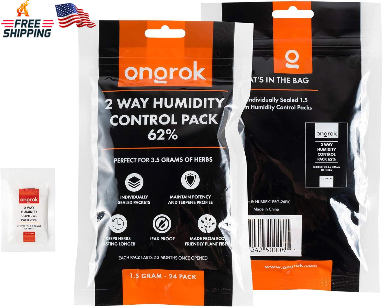 ONGROK 2 Way Humidity Control Packets, 62% RH, Each Pack Good for up to 1/8 Oz,