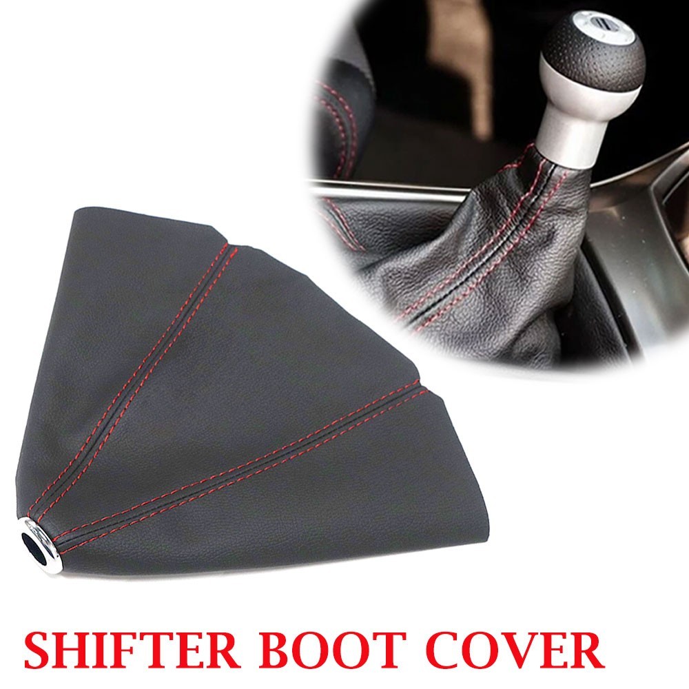 Shift Knob Shifter Boot Cover Gear Car Black Suede Red Stitch For TYT Tacoma