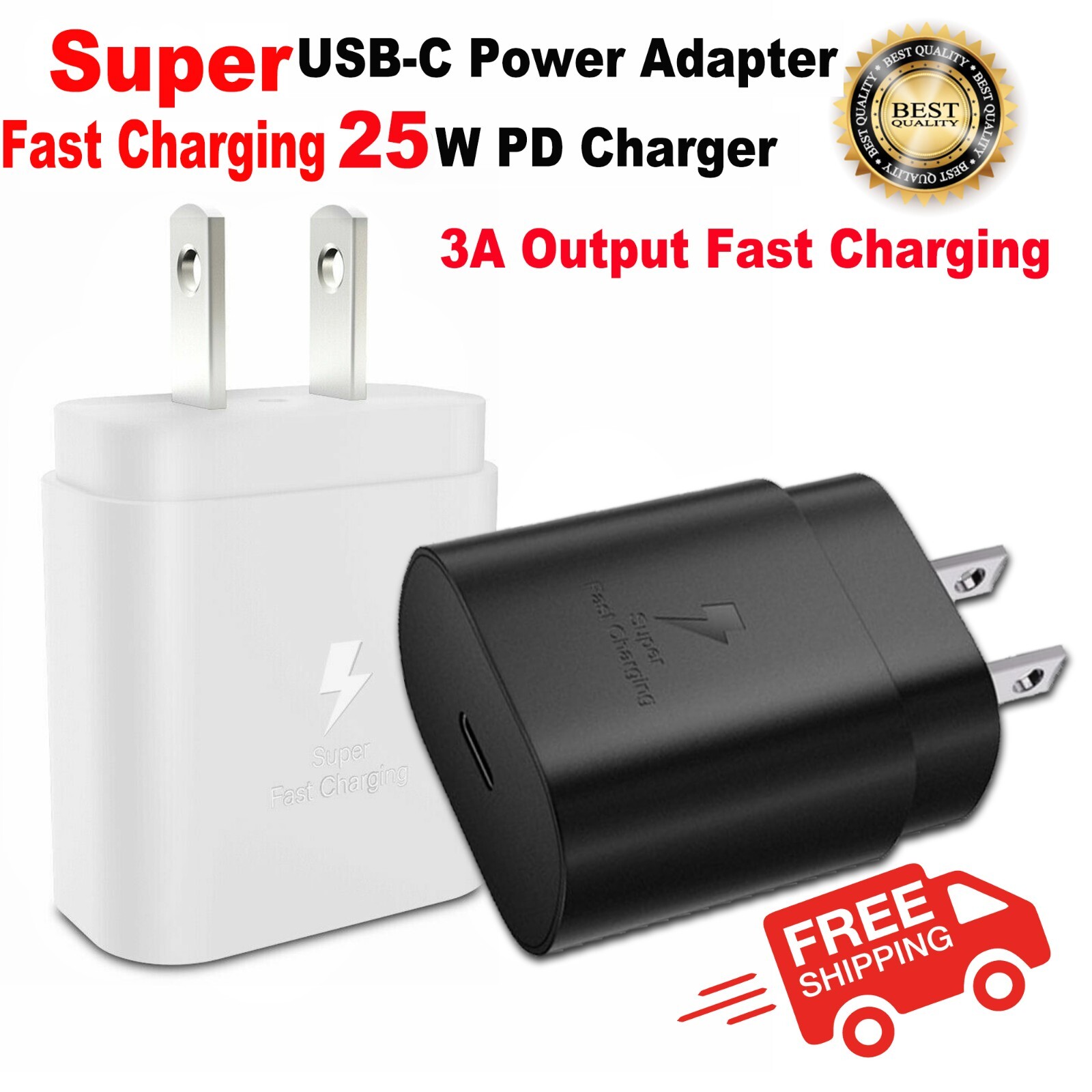 2-Pack 25w 3A USB-C Fast Wall Charger Adapter For Samsung S20/S21/S22/S23 Ultra