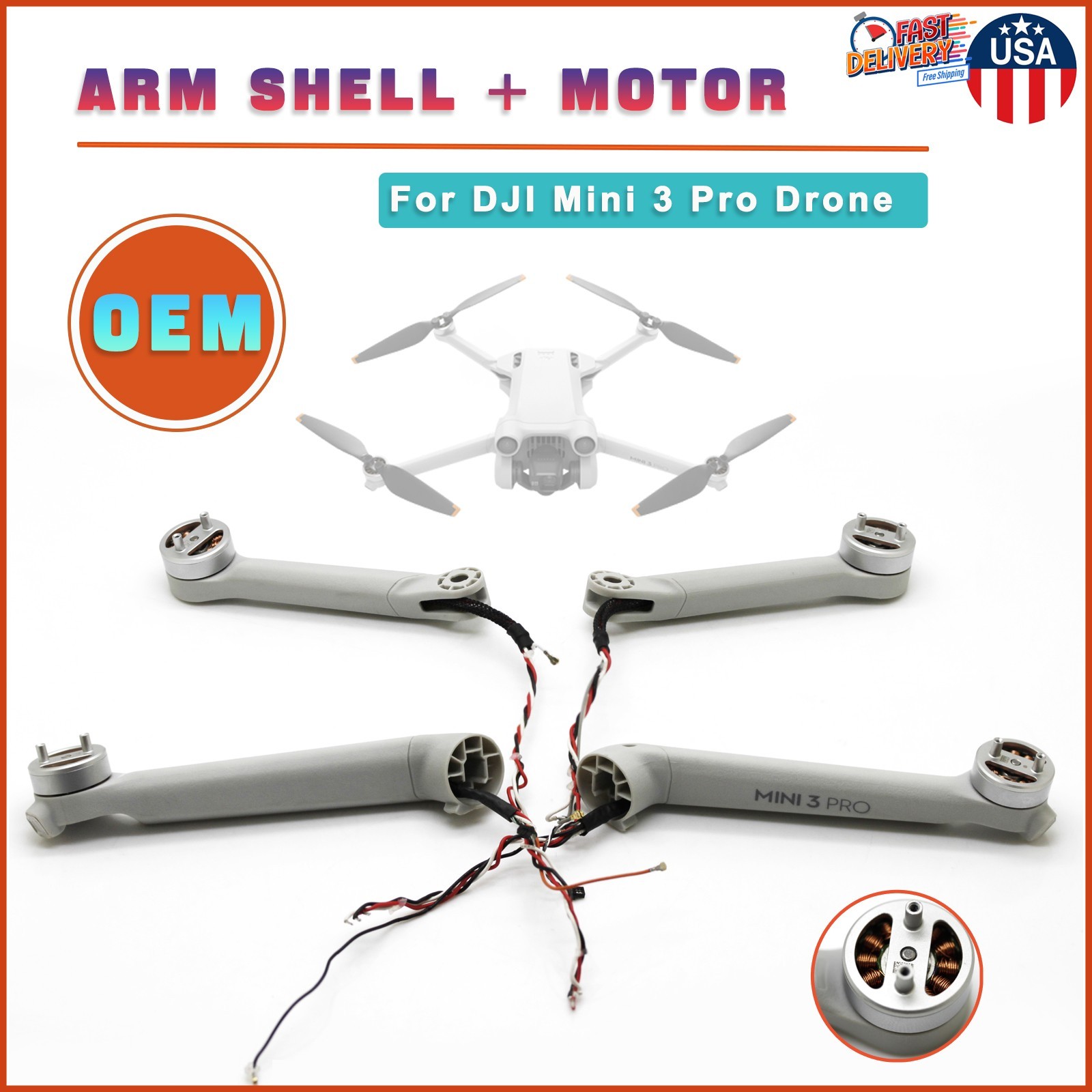 OEM Arm Shell With Motor Replacement For DJI Mini 3 Pro Front Rear Left Right 1x