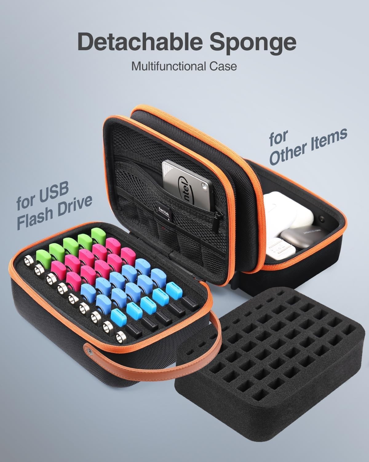 Smart Design Orange USB Case - 49 Slots for Ultimate Storage Efficiency