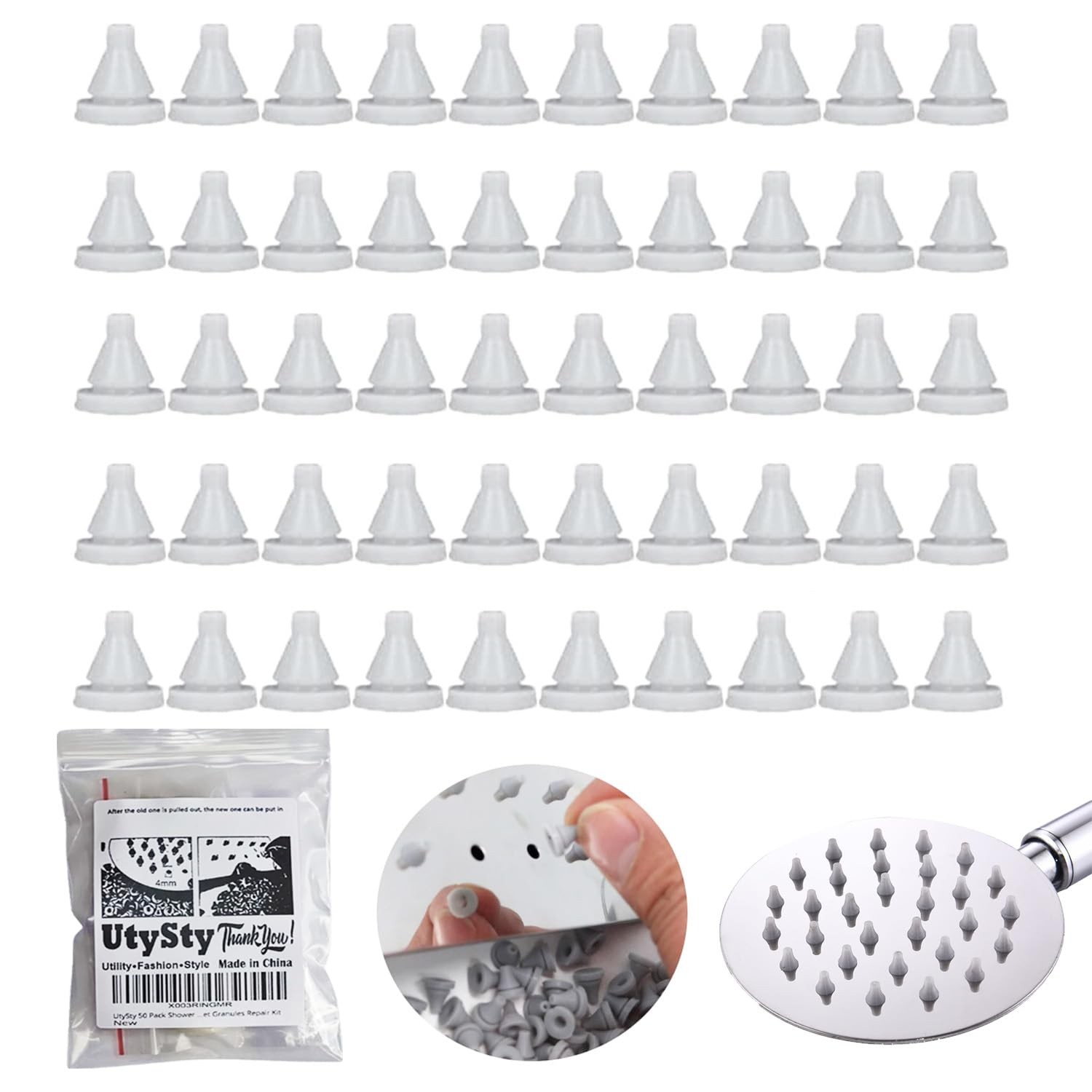 UtySty 50 Pack Rain Shower Head Nozzles Replacement 7.6mm x 8mm, Light Gray