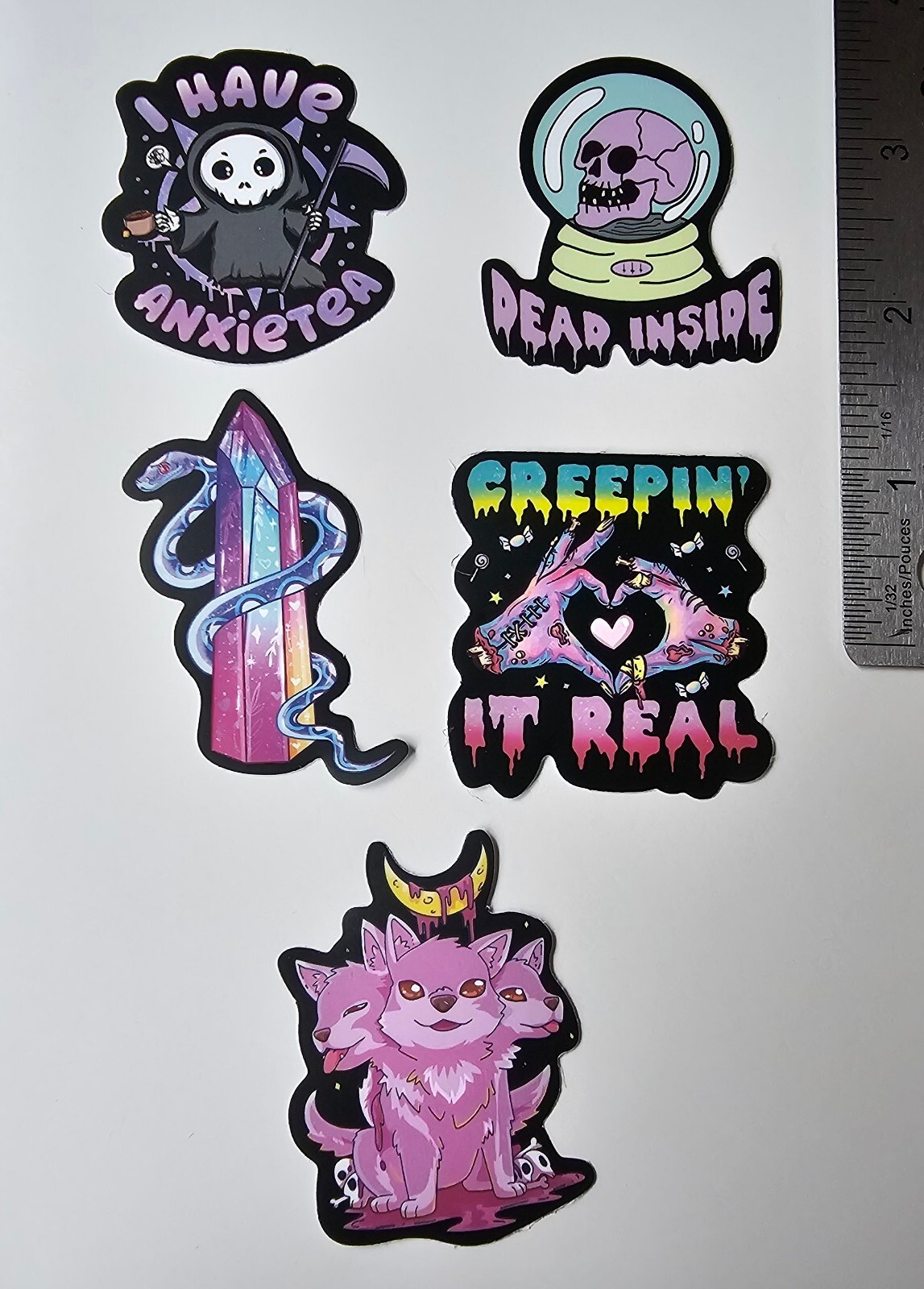 ANXIETY REAPER CRYSTAL BALL SNAKE CREEPY HEART WOLF PUPPIES S38 STICKERS LOT